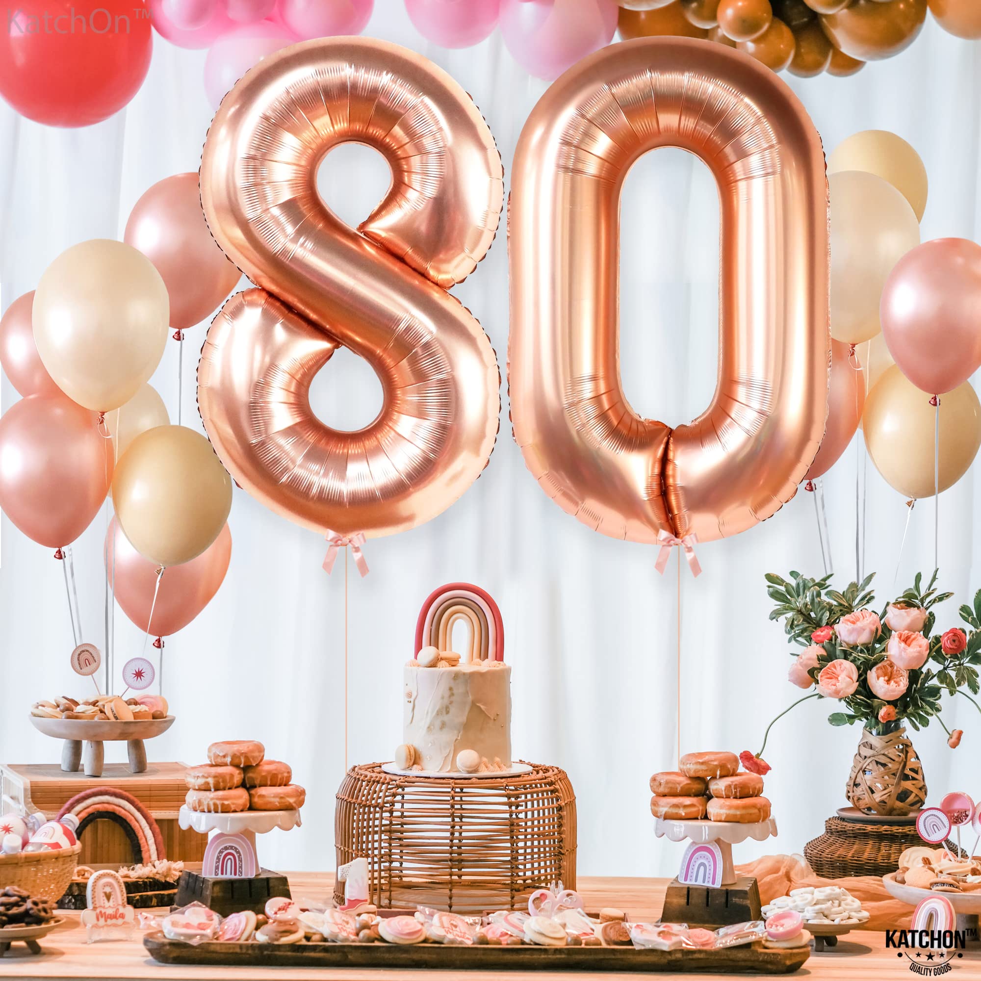 KatchOn 40 Inch Rose Gold 80 Balloon Numbers - Giant 80th Birthday Balloons for Women | Elegant Rose Gold Party Decorations | Perfect for 80th Birthday Celebrations, Anniversaries & Milestone Events