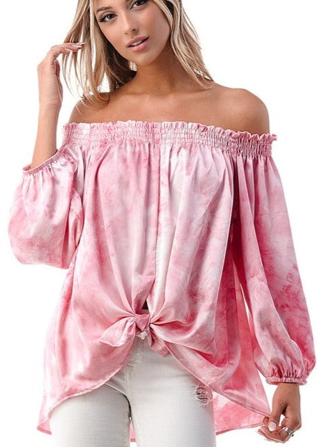Elegant Pink Off-The-Shoulder Blouse | Women's Fashion Top | Made in USA | Perfect for Date Night & Summer Outfits