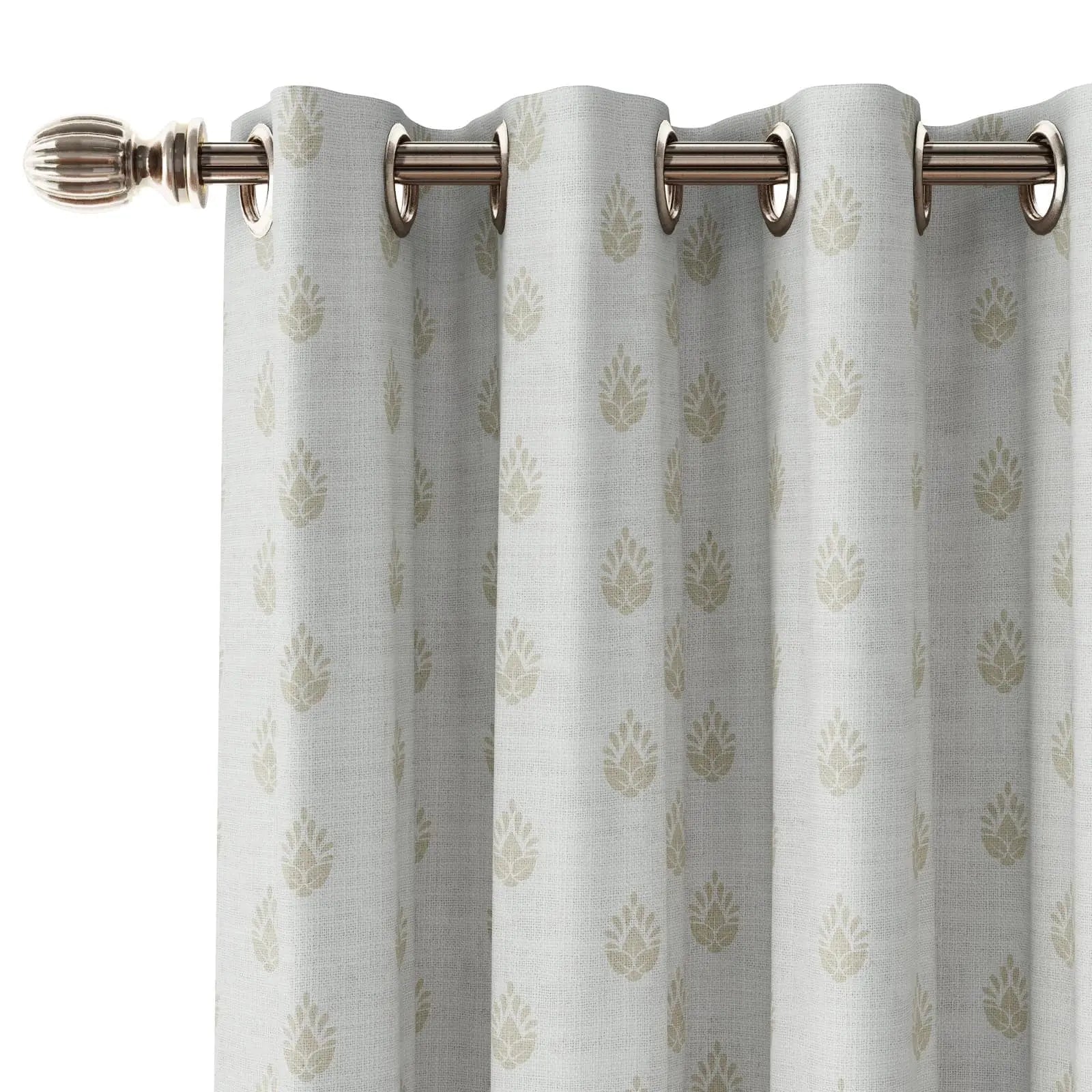 Stefana Silver Print Linen Curtains with Grommet Top - Elegant Window Drapes for Living Room, Bedroom & Dining Room Decor