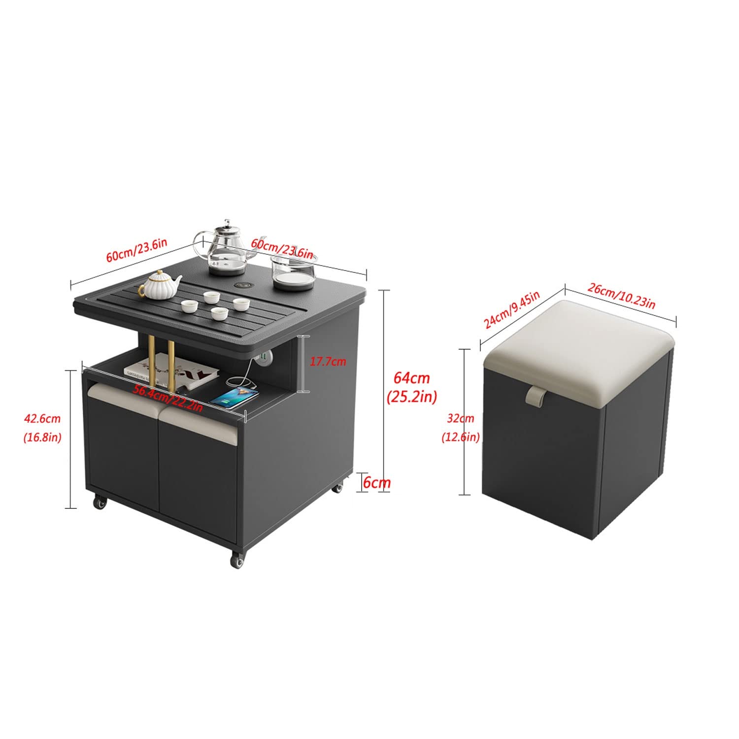 Smart Coffee Table with Touch Screen Boiling System - Luxury Mobile Tea Cart with 3 USB Ports & 2 Storable Footrests - Perfect for Living Room, Office & Home Entertainment