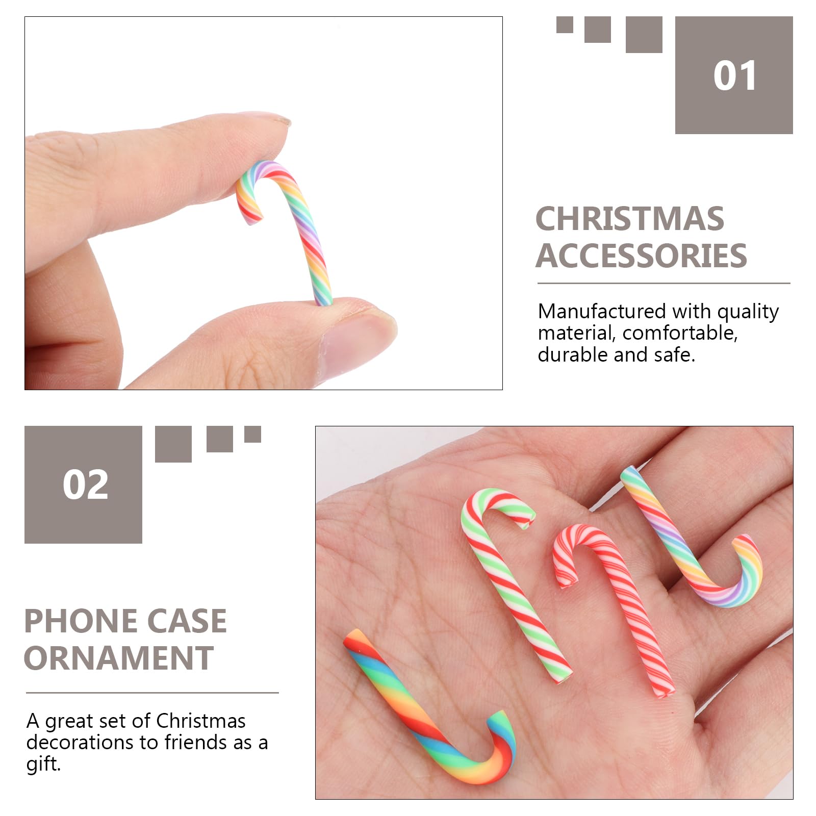 40Pcs Mini Candy Cane Polymer Clay Charms - Christmas Crafts Beads for DIY Jewelry, Phone & Bag Decorations - Perfect for Holiday Gifts & Party Favors