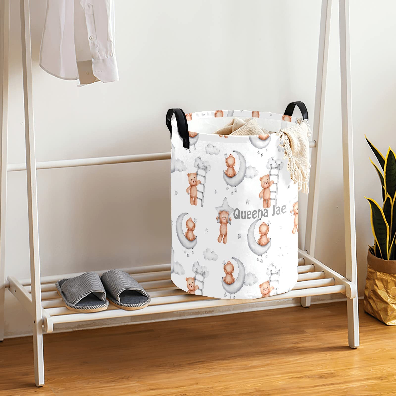 Teddy Bear Moon & Stars Storage Bin - Waterproof Oxford Fabric Laundry Hamper, Toy Organizer & Nursery Clothes Basket - Perfect for Baby Room, Bedroom Storage & Gift Baskets