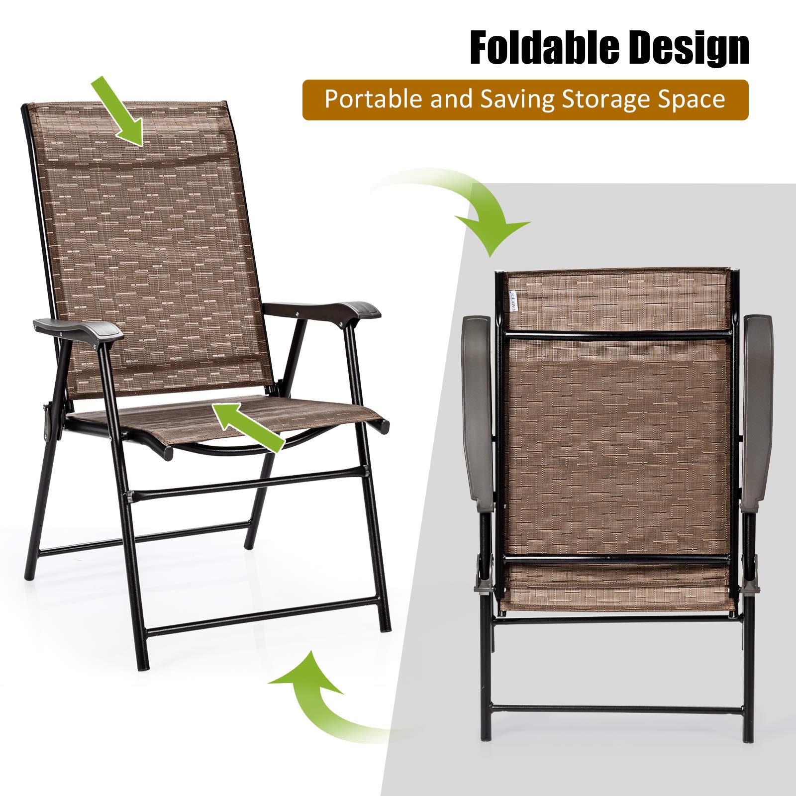 Giantex 2-Pack Folding Patio Dining Chairs with Armrests - Portable Outdoor Camping Chairs for Bistro, Deck, Backyard, Picnic, Beach & Garden Use
