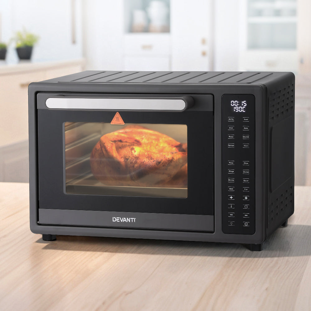 Devanti 32L Air Fryer with LCD Touch Screen - 1700W Large Capacity Digital Air Fryer Oven for Healthy Cooking - Perfect for Frying, Baking, Roasting & Reheating Family Meals