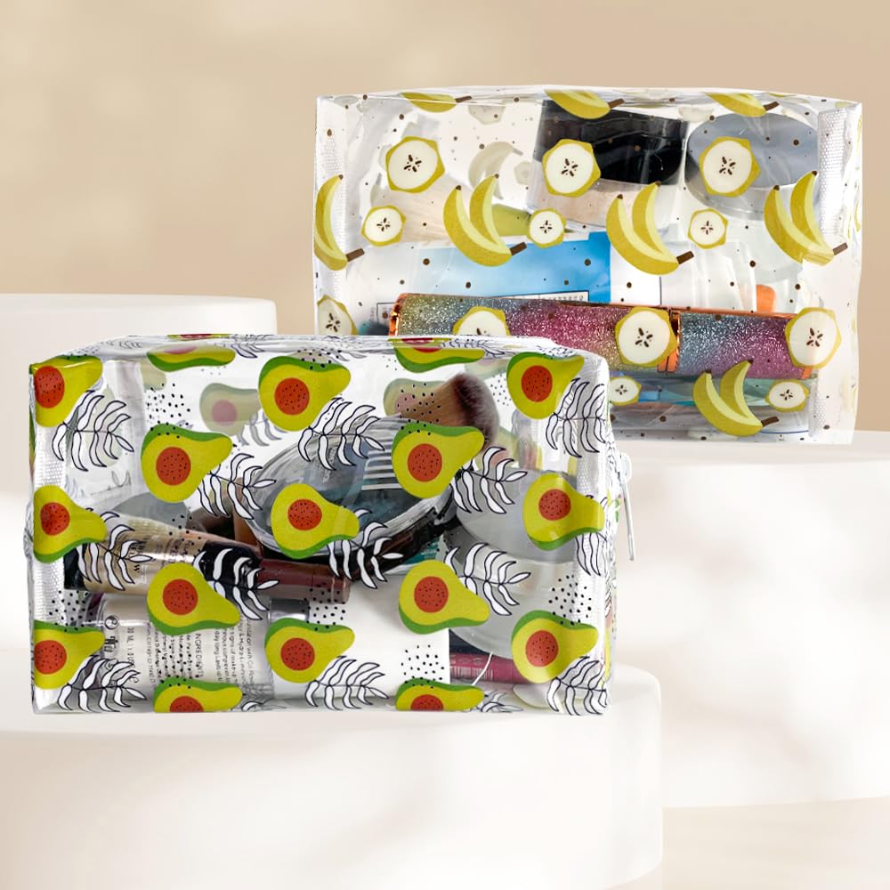 ONEART Cute Fruit Cosmetic Bag - Clear Makeup Toiletry Pouch with Zipper, Cartoon Portable Organizer Storage for Travel, Gym & Daily Use (Set of 3)