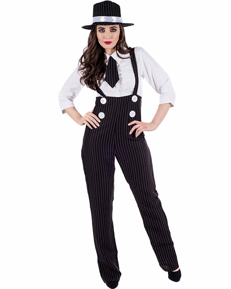 20s Pinstripe Lady Gangster Women's Costume - 1920s Flapper Dress for Halloween, Themed Parties & Vintage Events