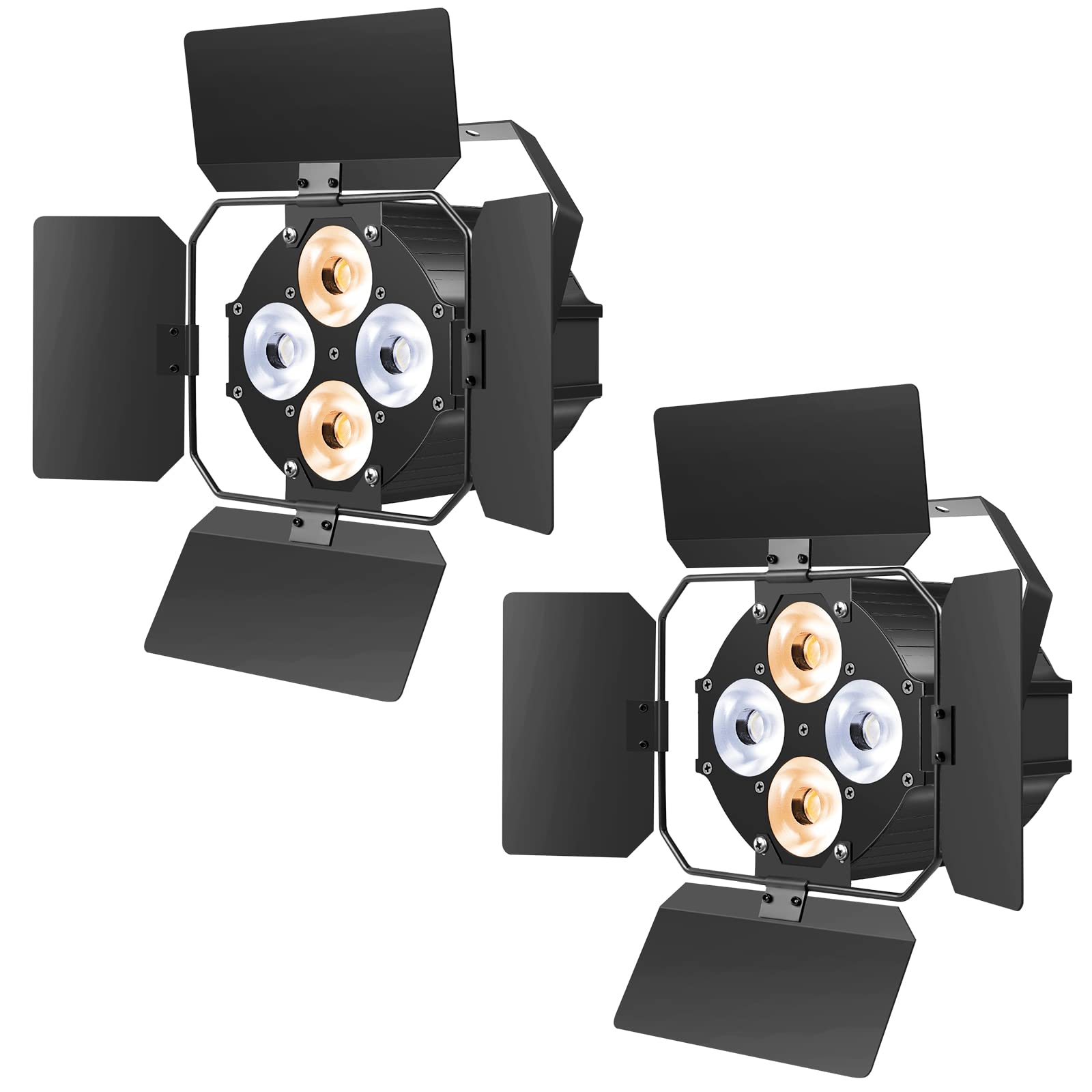 2-Pack LED Par Lights with Barn Doors - 120W Warm & Cool White Spotlights, Sound Activated & DMX512 Control - Perfect for Stage Lighting, DJ Shows, and Live Events (Black Iron Housing)