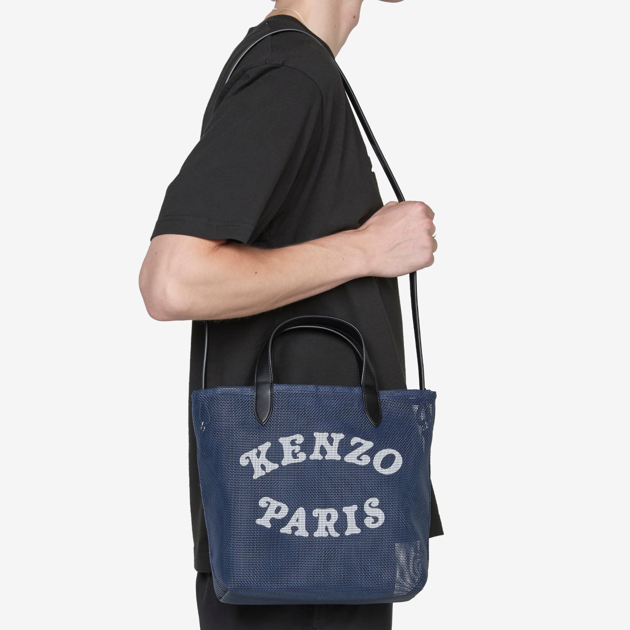 KENZO PLAY Small Mesh Tote Bag in Navy Blue | Designer Shoulder Bag for Women | Perfect for Beach, Shopping & Daily Use