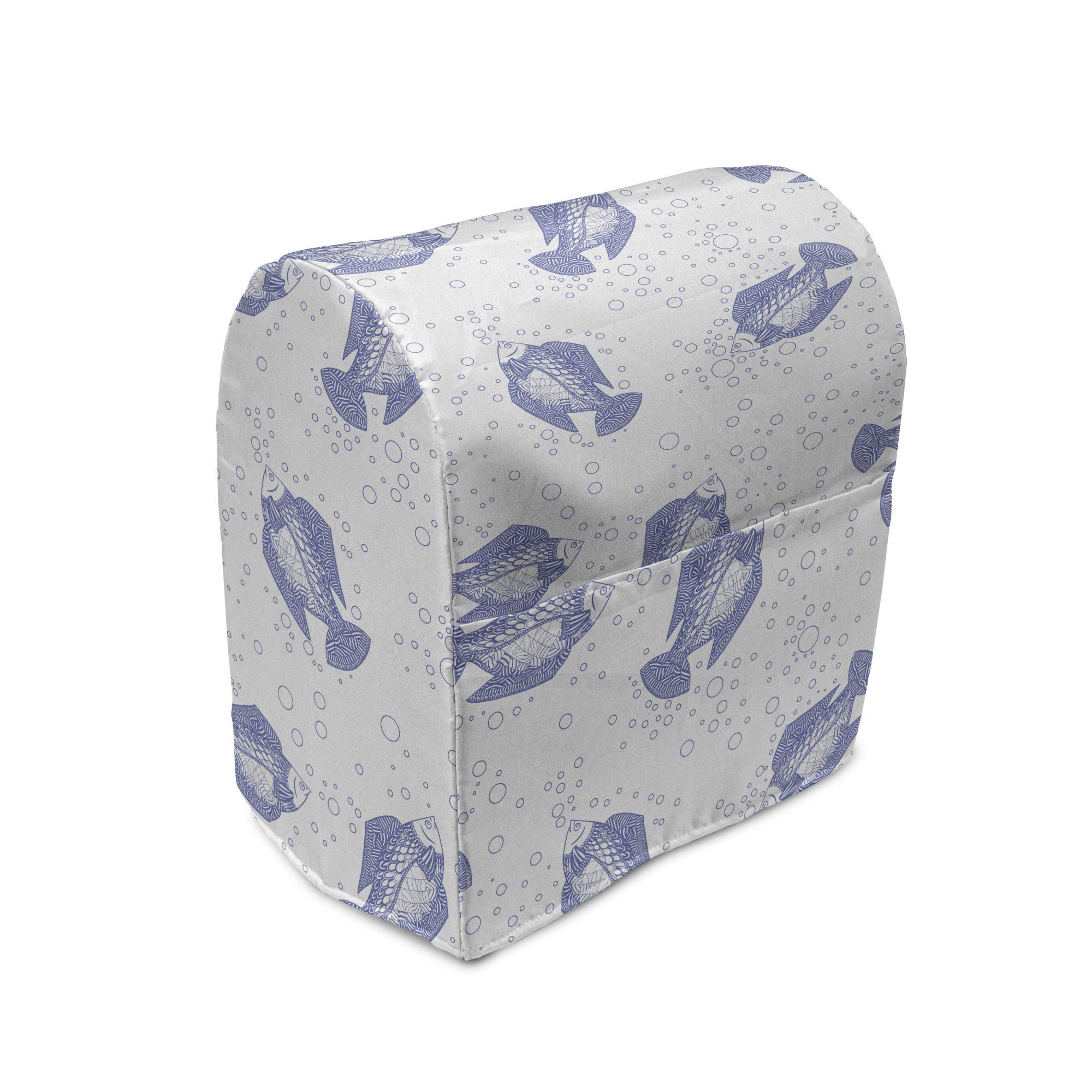 Ambesonne Waterproof Stand Mixer Cover with Pocket - 6-8 Quart Kitchen Appliance Organizer Bag, Dark Teal Blue & White Ocean Fish Pattern - Perfect for Baking Enthusiasts & Kitchen Organization