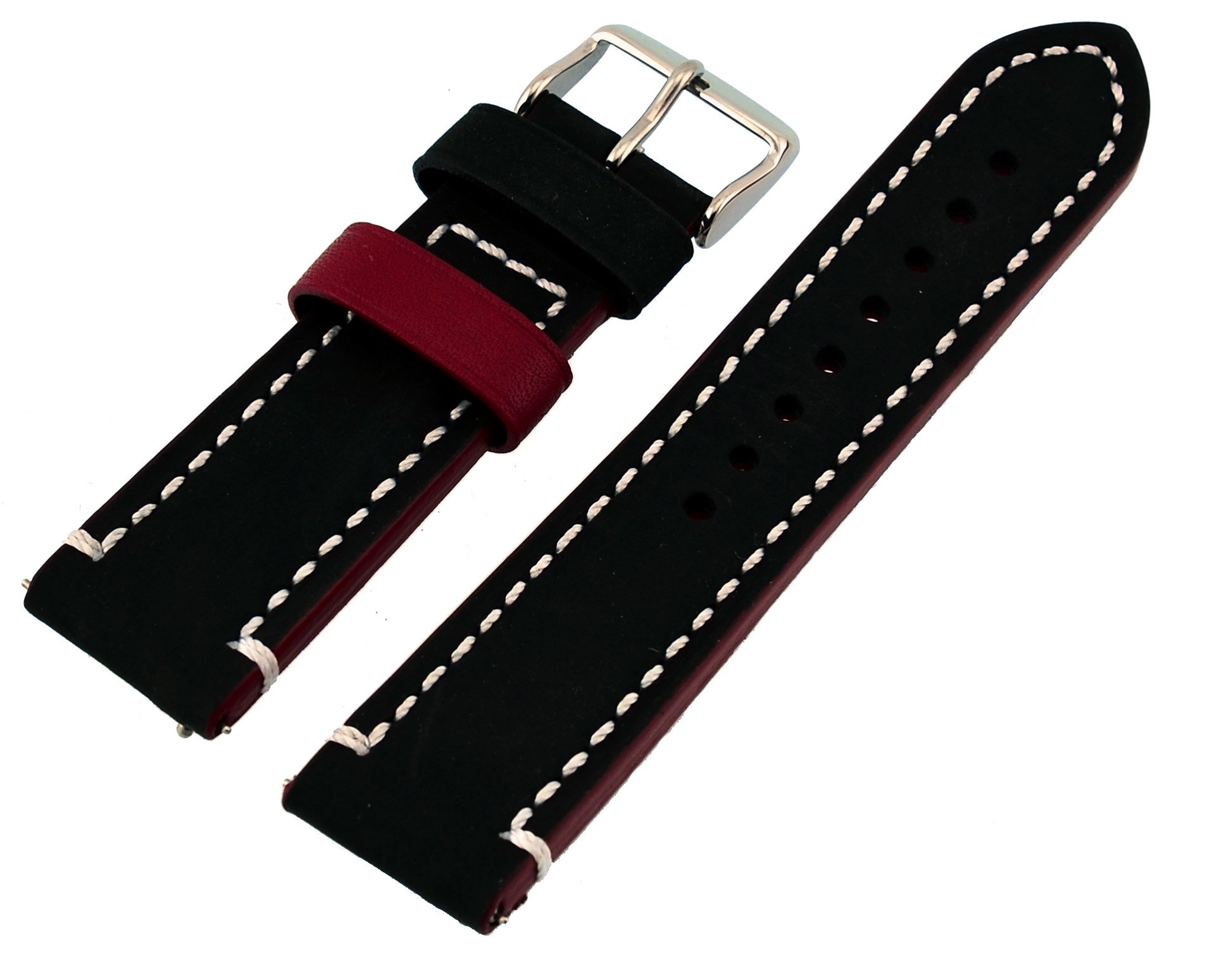 REV Genuine Crazy Horse Leather Watch Band - 24mm Dual Color Black & Red Replacement Strap for Men & Women | Perfect for Casual, Outdoor & Everyday Wear