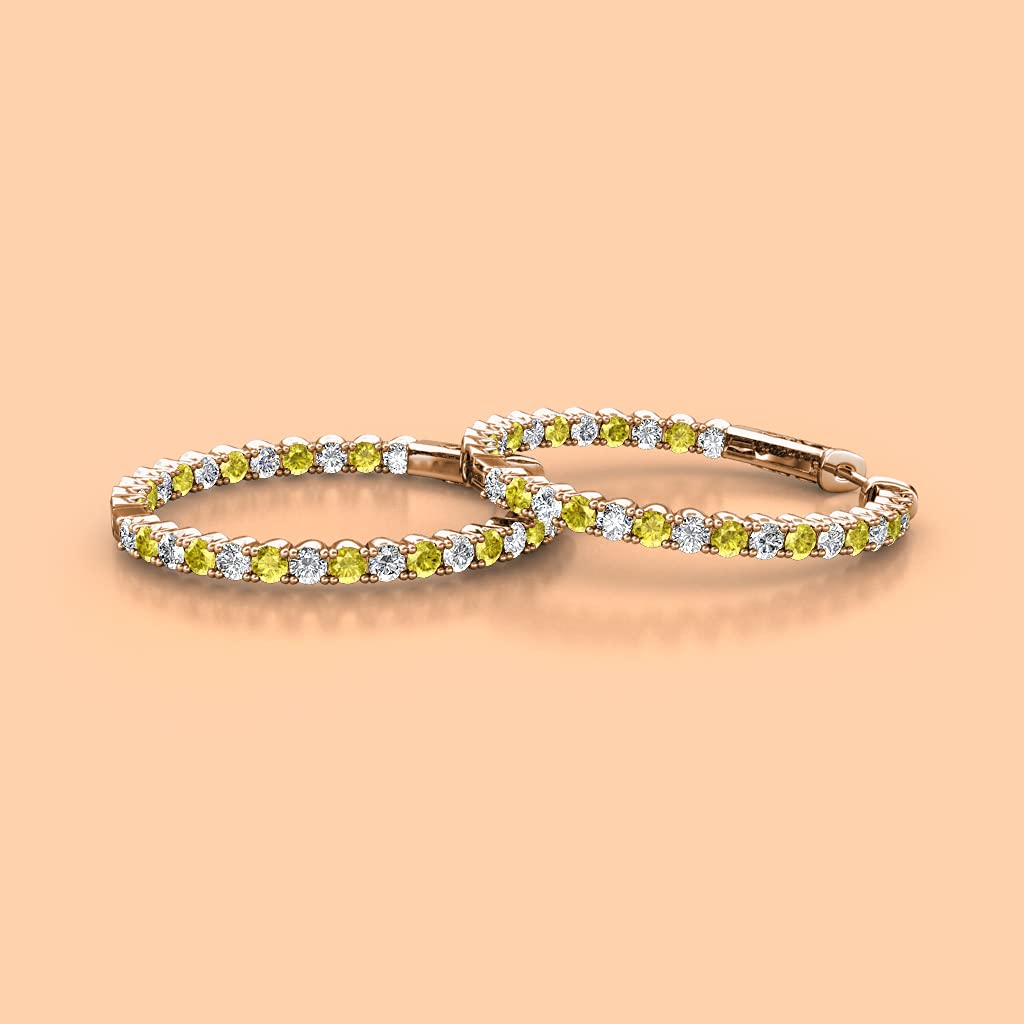 14K Rose Gold Yellow Sapphire & Natural Diamond Inside-Out Hoop Earrings 1.35 ctw - Elegant Jewelry for Women, Perfect for Weddings, Parties & Special Occasions