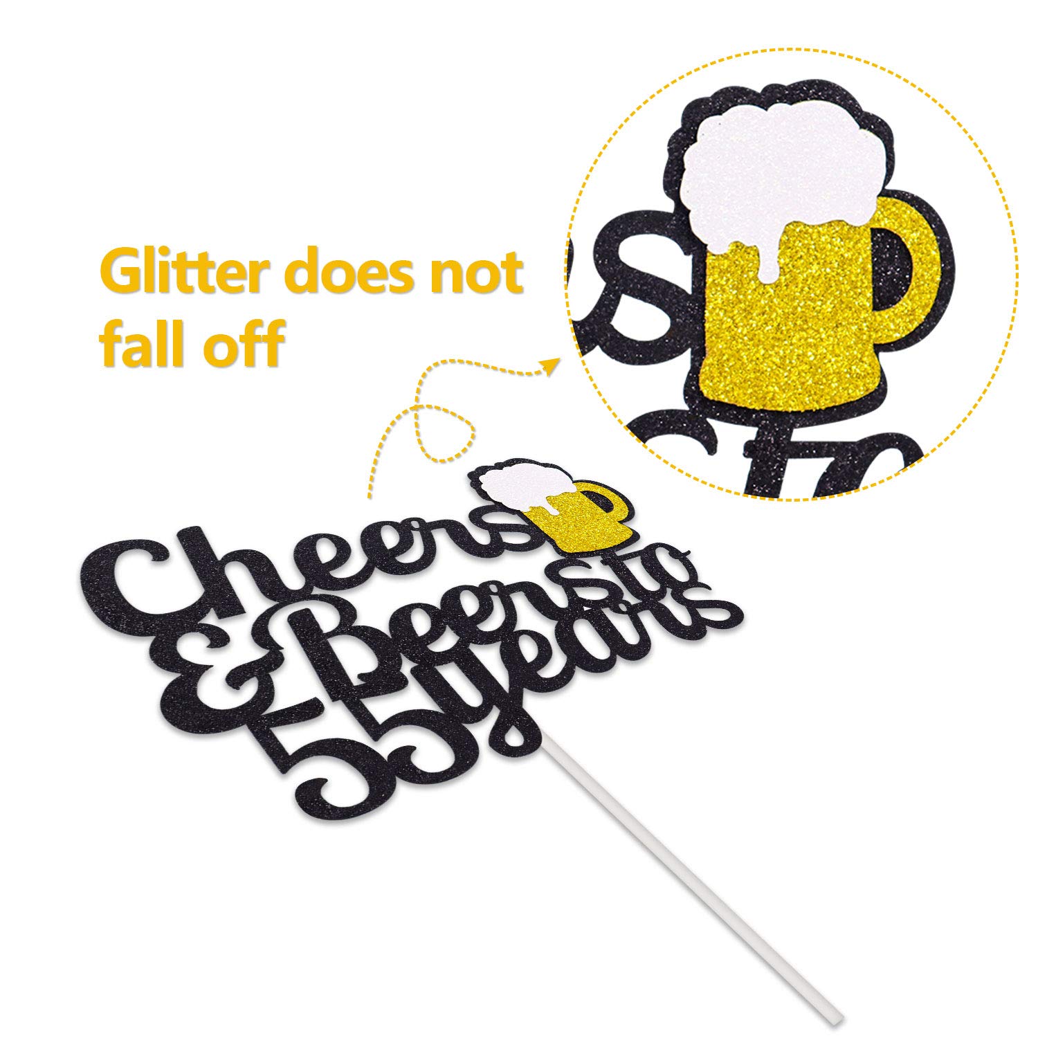 55th Birthday Cake Topper - Cheers to 55 Years Glitter Cake Decor for Men & Women - Black Gold 55 Fabulous Cake Pick - Wedding Anniversary Party Supplies (1-Pack) - Perfect for Birthday Celebrations & Milestone Events