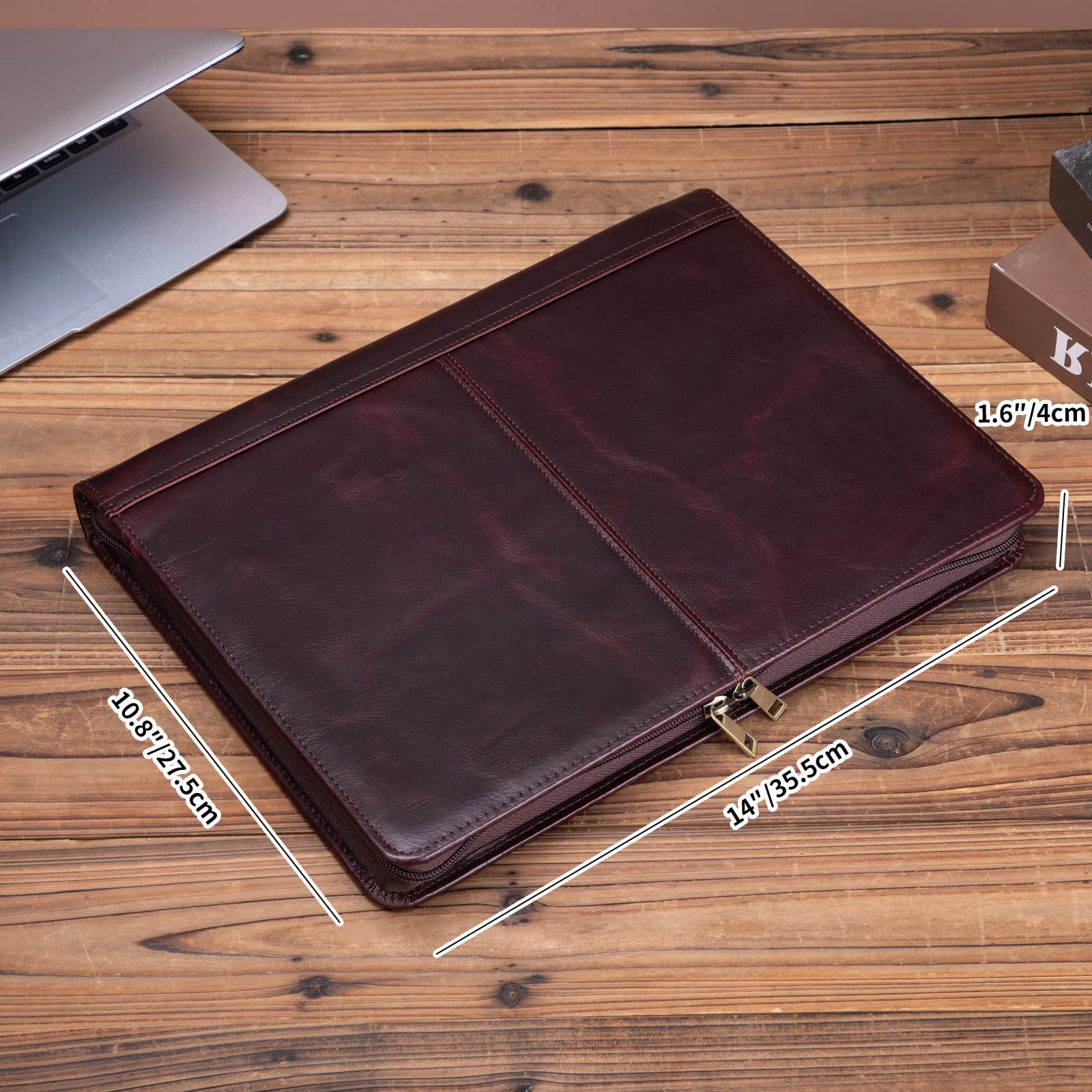 Premium Full Grain Leather Portfolio with 3-Ring Binder | Zippered A4 Notebook Holder & Laptop Sleeve | Professional Organizer for Business Meetings, Office Work & Travel | Oil-Tanned Dark Brown Leather Gift for Men & Women
