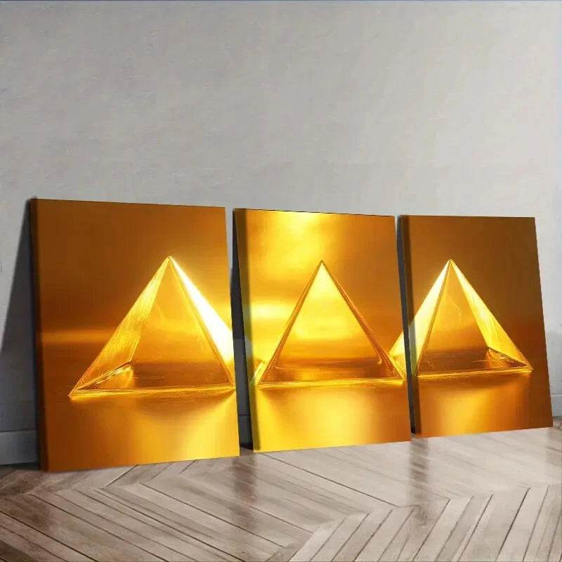 3-Piece Yellow Triangle Wall Art Set - Framed Canvas Prints 40x60cm - High Quality Australian Made - Ready to Hang - Perfect for Living Room, Bedroom & Office Decor