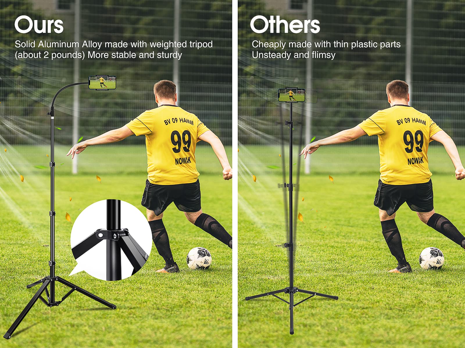 Elitehood 203cm Tall Heavy Duty Metal Tripod Stand with 360° Rotating Phone Holder - Adjustable Gooseneck Overhead Tripod for iPhone 16/15/14/13/12 Pro Max & All Smartphones - Perfect for Video Filming, Live Streaming, Photography & Content Creation