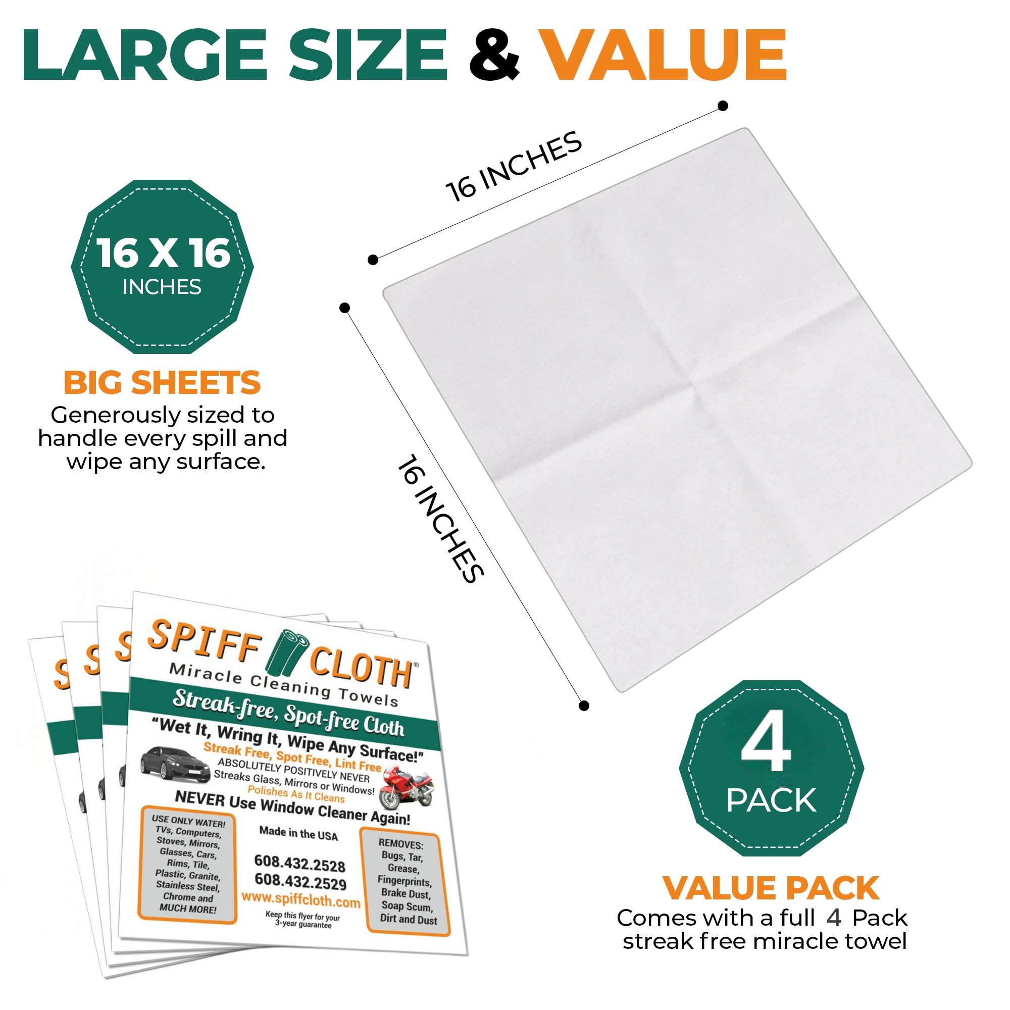 4-Pack Miracle Cleaning Towels - Streak-Free, Reusable & Washable Microfiber Cloths (16