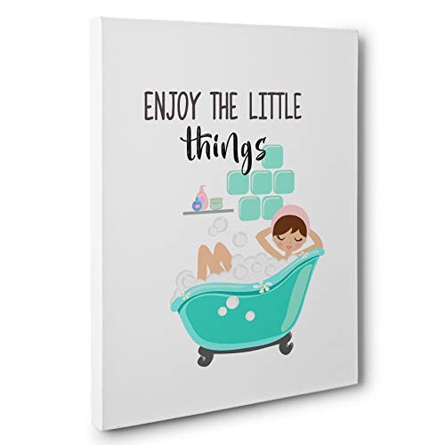 Enjoy The Little Things Bathroom Canvas Wall Art - Inspirational Home Decor for Bathroom, Powder Room & Spa - Perfect Gift for Housewarming, Wedding & Relaxation