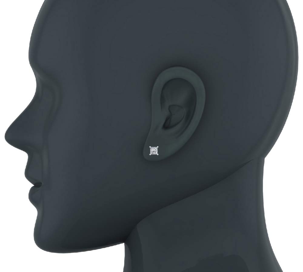 Men's Stud Earrings - Single Princess Cut Diamond Earring for Women & Men (0.13 CTW) - Perfect for Gifts, Weddings & Everyday Elegance
