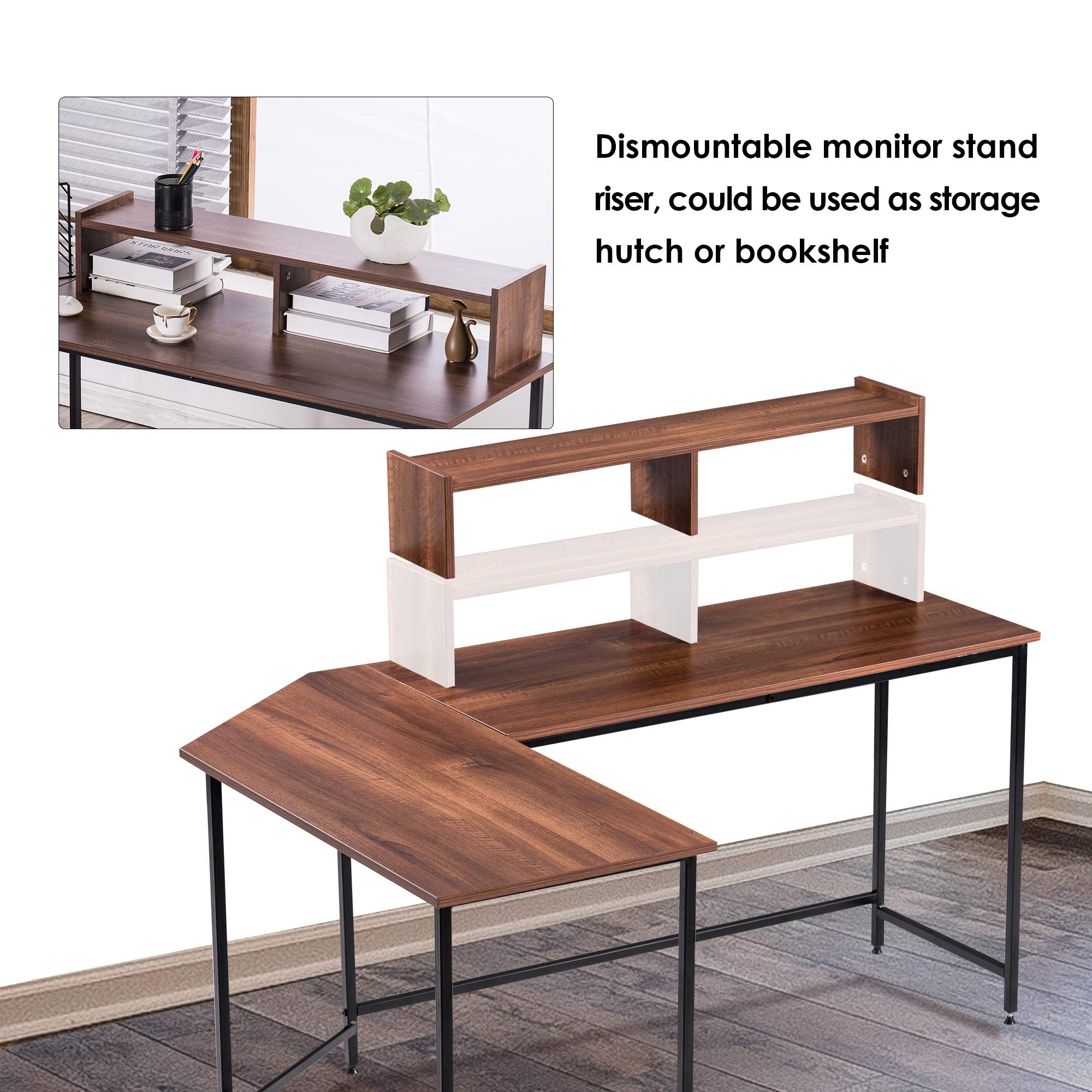 ivinta Modern L-Shaped Computer Desk with Monitor Stand - Ergonomic Gaming & Office Workstation for Small Spaces | Perfect for Home Office, Study & Writing (Model 6404)