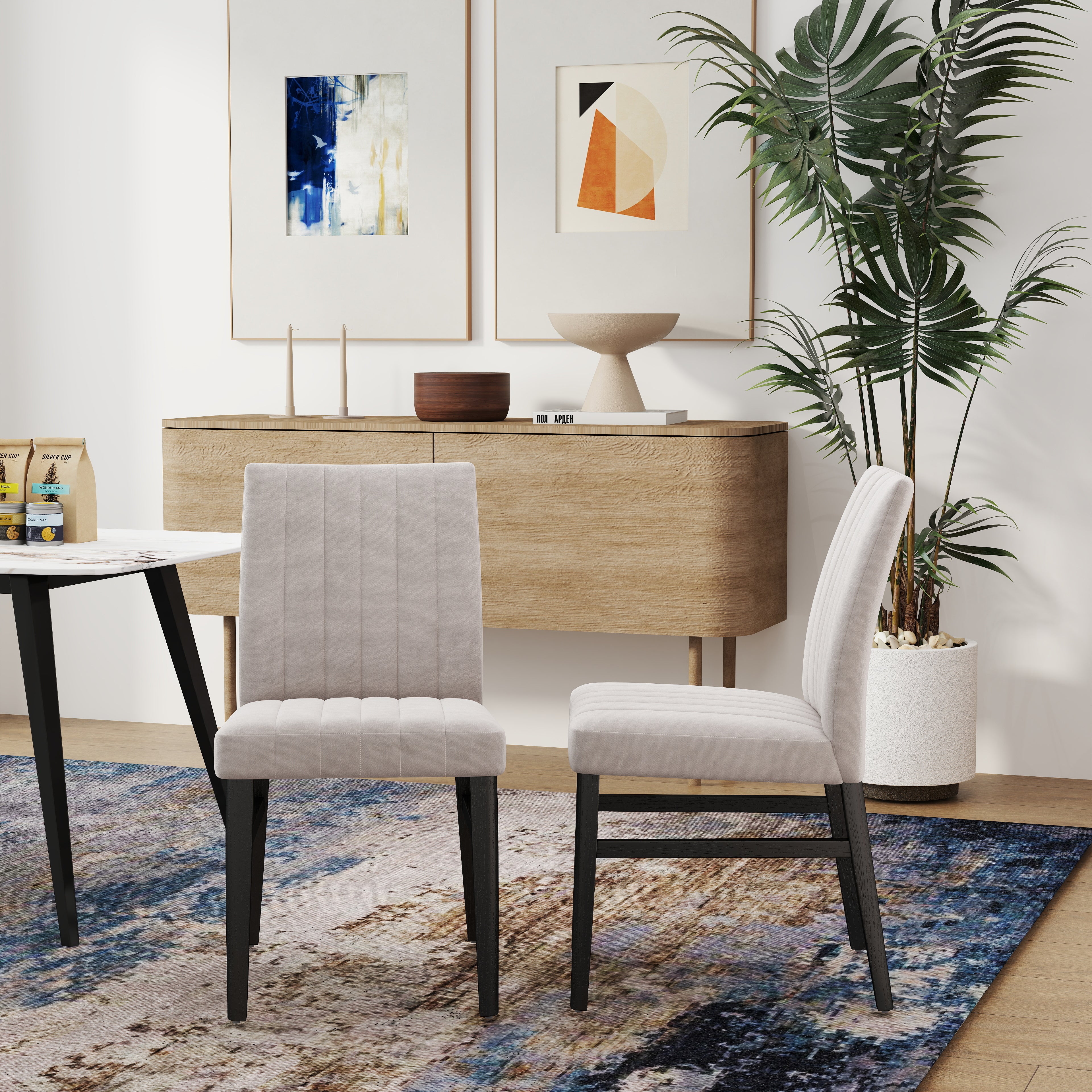 Roundhill Furniture Wendell Contemporary Upholstered Dining Chairs Set of 2 - Modern Kitchen & Dining Room Seating for Home & Restaurant Use