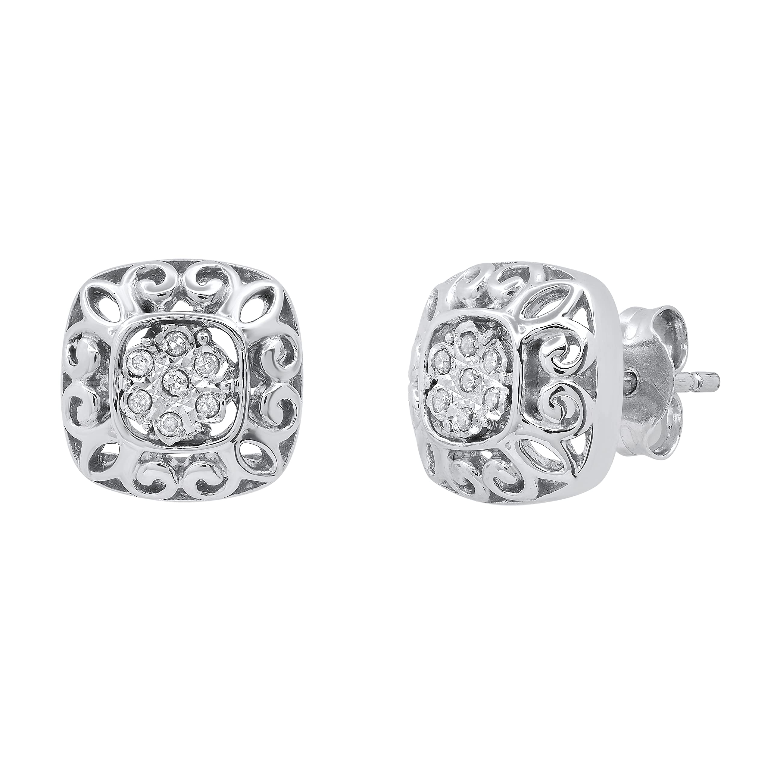 Dazzlingrock Collection Women's Cluster Flower Filigree Stud Earrings with Round Diamond Accents | 925 Sterling Silver Jewelry for Wedding, Party & Everyday Wear