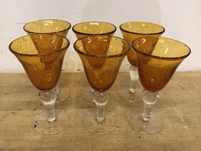 Elegant Set of 6 Amber and Clear Glass Goblets - Perfect for Wedding, Party, and Home Decor