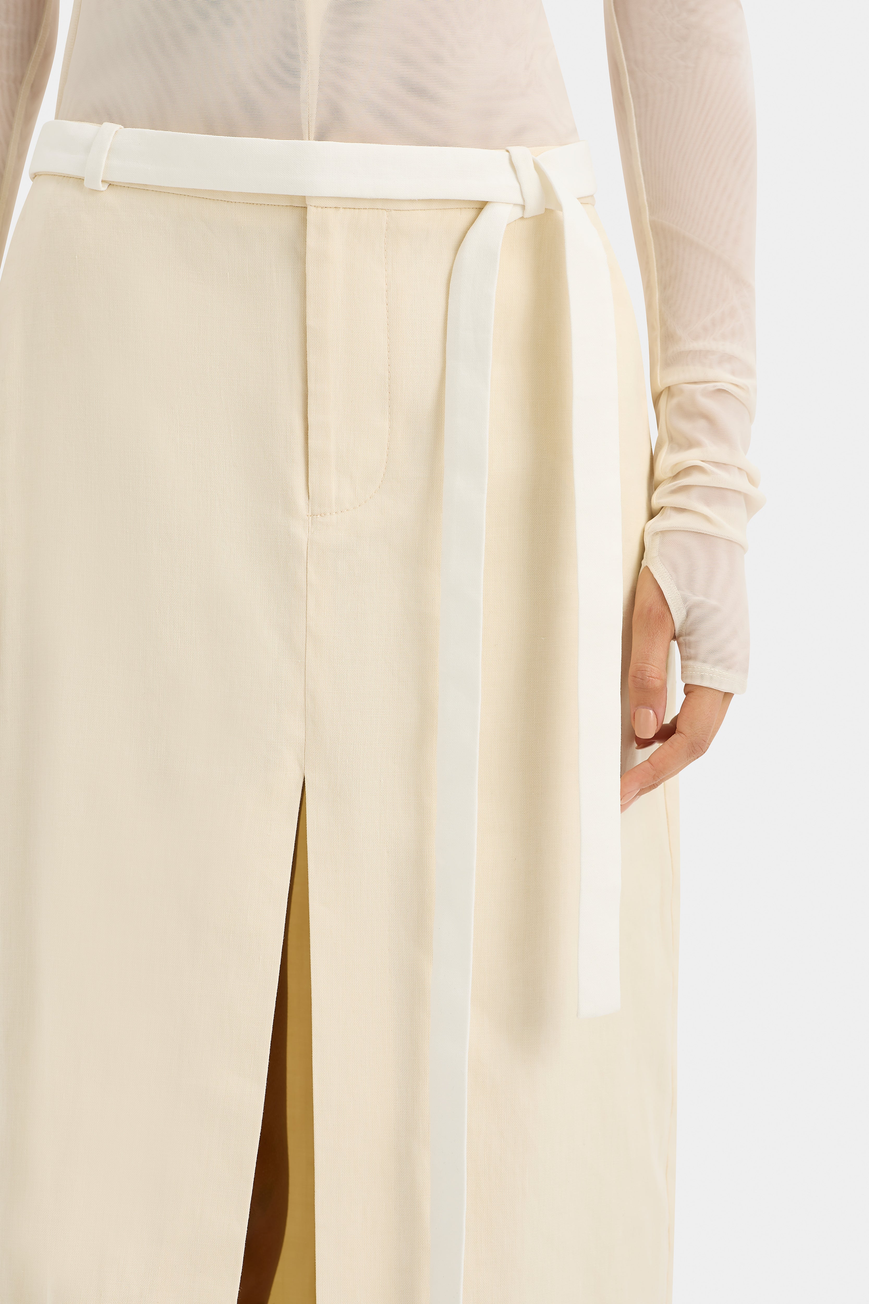 Dune Midi Skirt in Cream - Women's High Waisted A-Line Skirt for Casual Wear, Office & Date Night