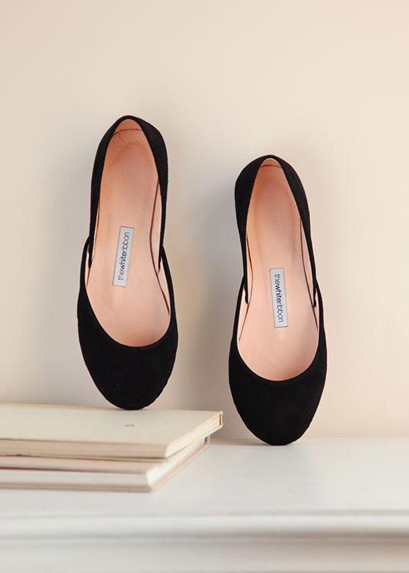 THEA BALLET FLATS - Women's Comfortable Black Nubuck Leather Slip-On Shoes for Work, Office & Casual Wear