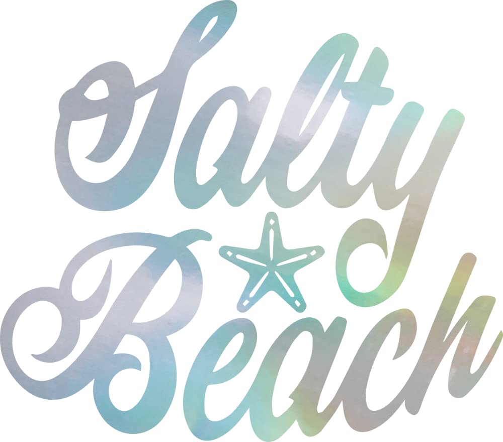 Premium Waterproof Vinyl Decal Stickers Set of 2 - Salty Beach Quote Holographic Design for Laptop, Phone, Helmet, Car Window, Bumper, Mug, Cup, Door & Wall Decoration - Perfect for Beach Lovers, Surfers & Coastal Home Decor
