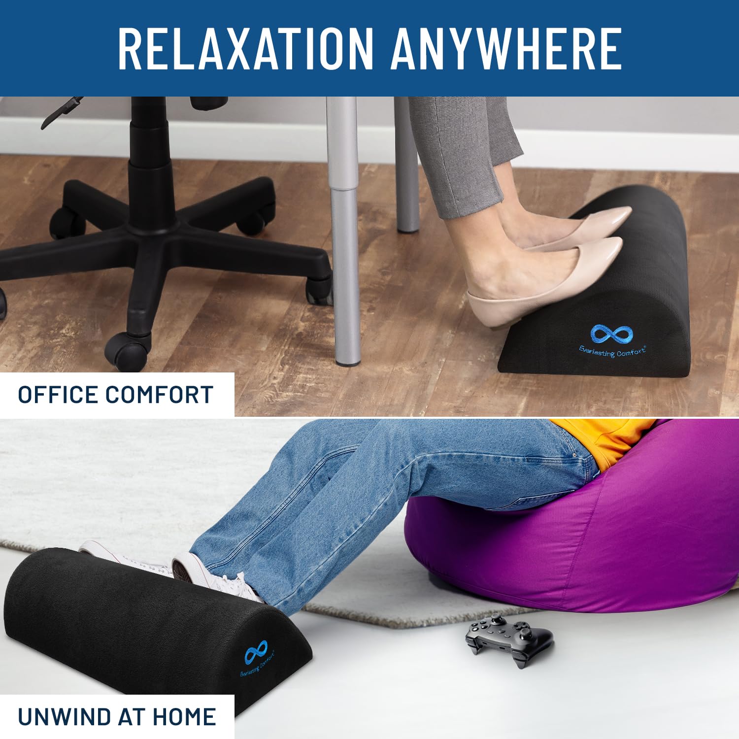 Ergonomic Memory Foam Foot Rest for Under Desk - Adjustable Office Foot Stool & Leg Elevation Pillow for Home Office, Gaming & Work - Improves Posture & Circulation (Perfect for Long Hours of Sitting)