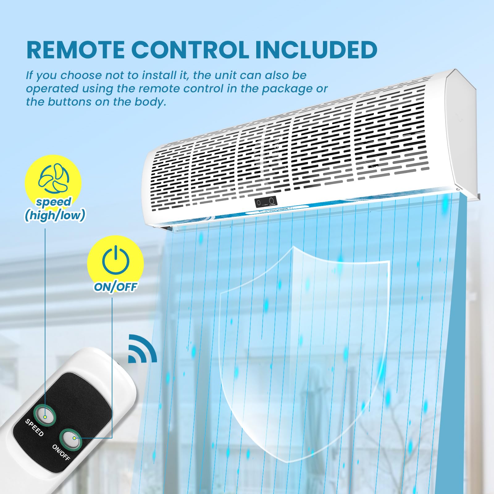 36'' Commercial Air Curtain with Magnetic Door Switch - 1527CFM/2559FPM, 2-Speed Adjustable, 180W 110V Industrial Air Door Fan for Easy Installation - Perfect for Restaurants, Retail Stores & Warehouse Entrances