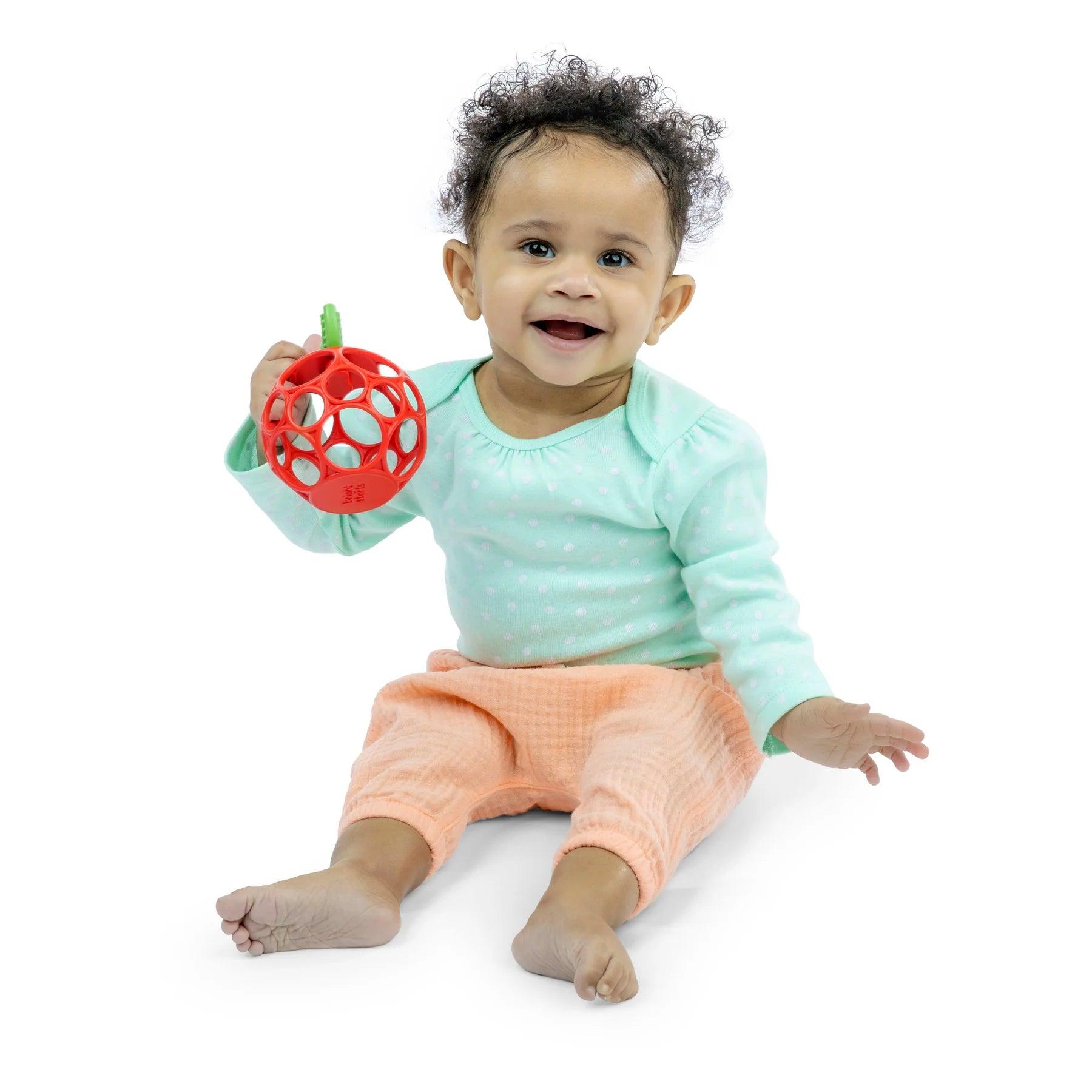 Bright Starts Hold My Own Easy Grasp Teether Toy - Apple Shape Baby Teething Toy for Soothing Sore Gums | Perfect for Infants 3+ Months, On-the-Go & Playtime Relief
