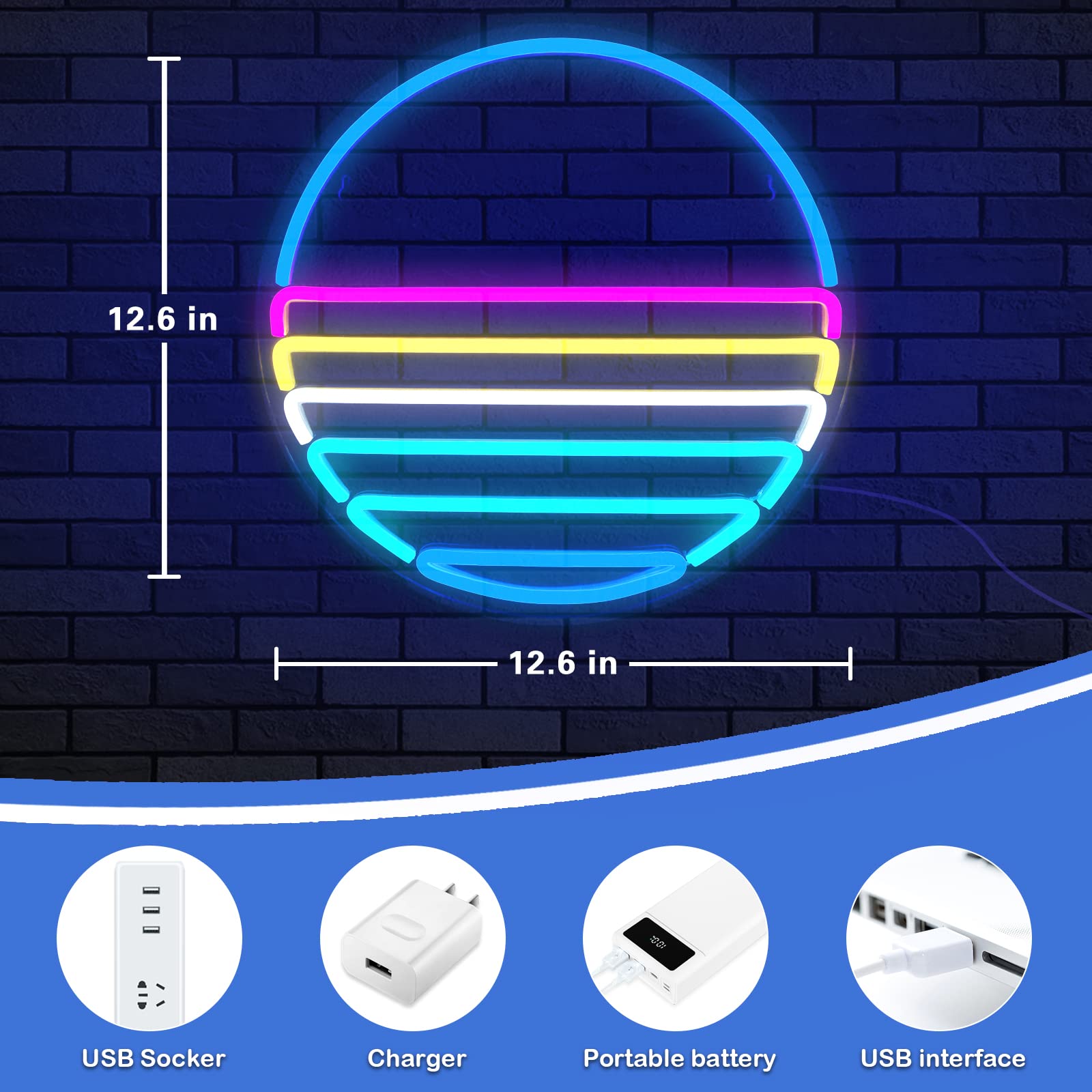 IMEGINA Dimmable Sunset Neon Sign - 12.6x12.6 Inch USB Powered LED Wall Decor for Bedroom, Man Cave, Bar & Party | Beach-Themed Novelty Lighting for Boys Room & Home Decor | Perfect for Relaxing Vibes & Nighttime Ambiance