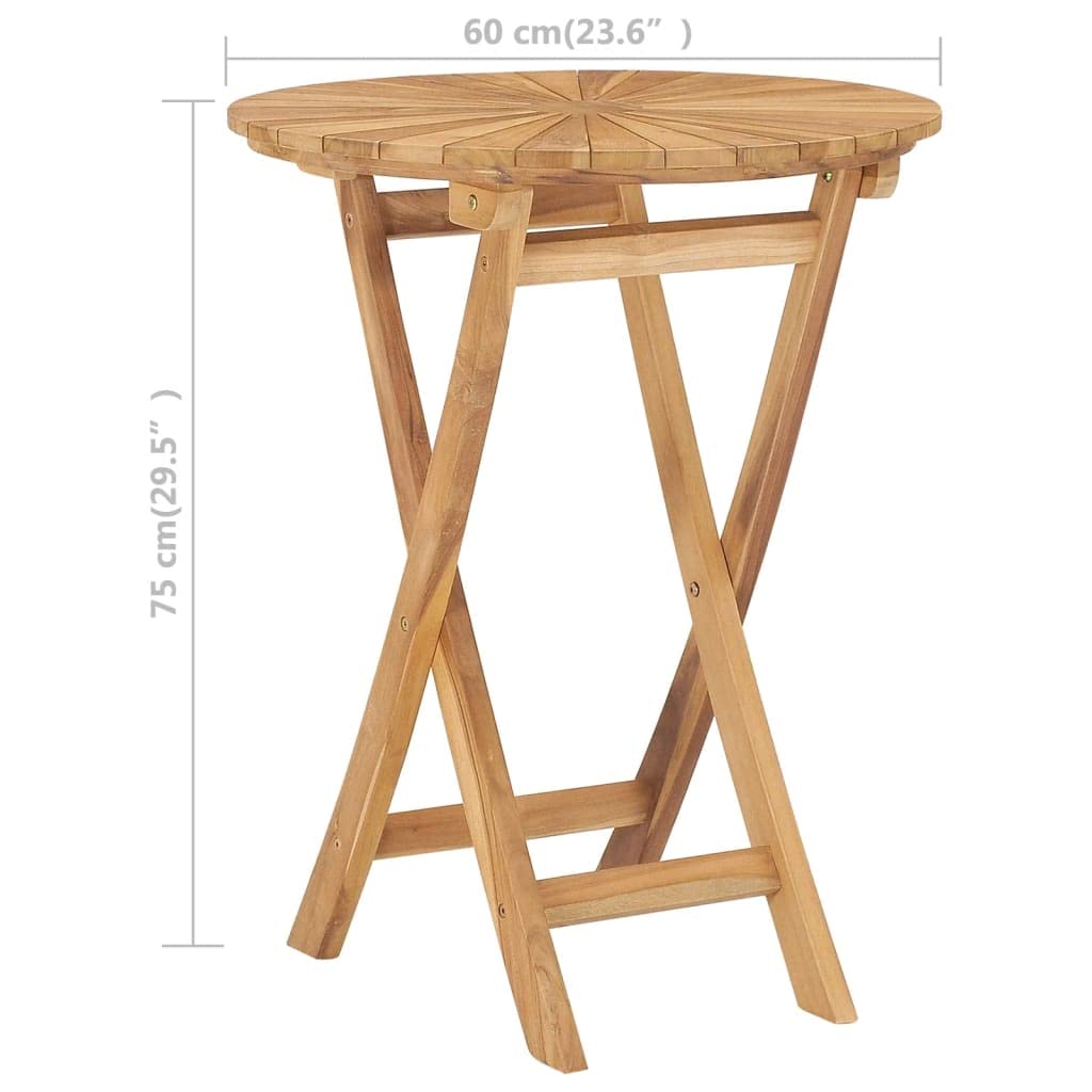 Foldable Outdoor Patio Table - Weather Resistant Solid Teak Wood Round Side Table (23.6