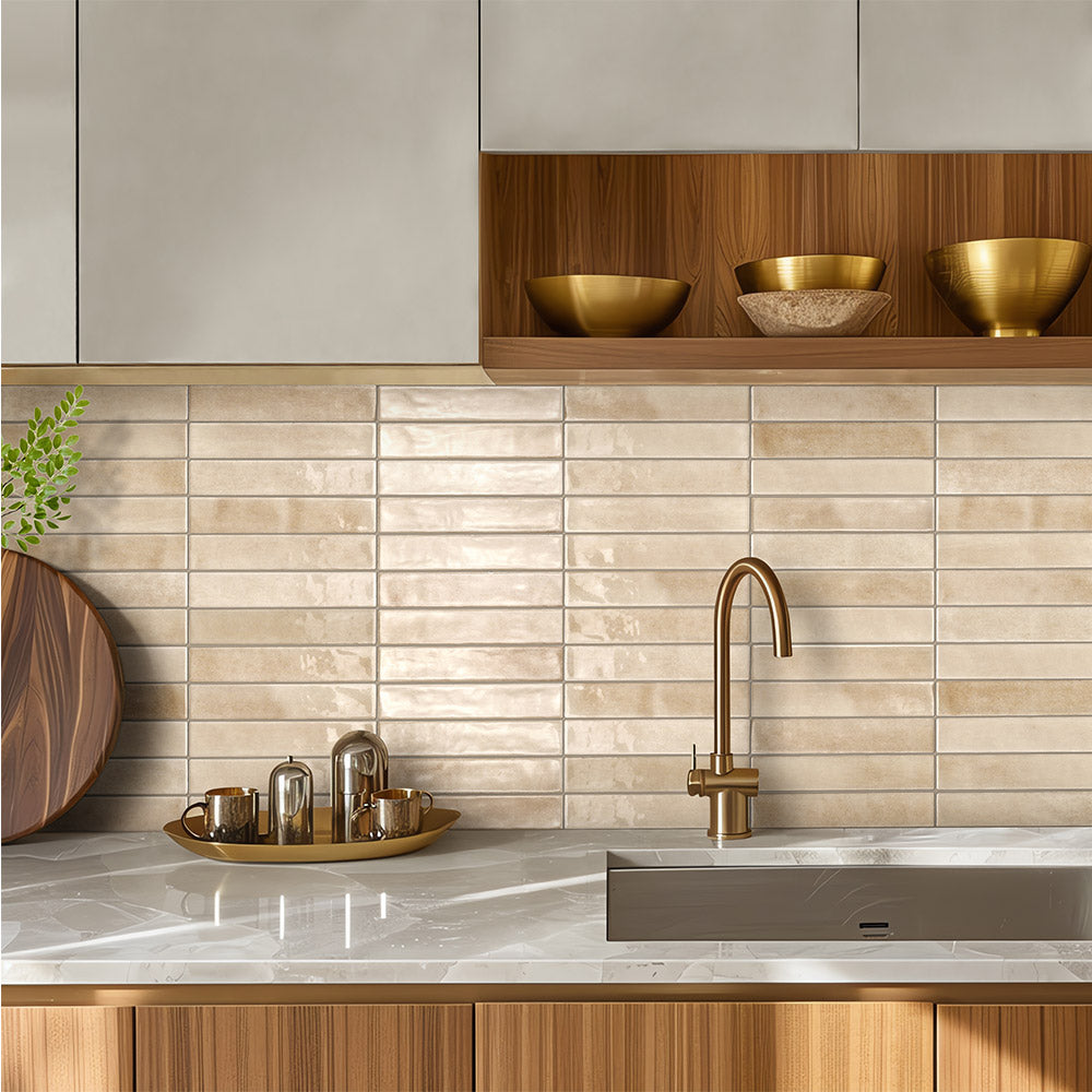 Premium Marrakesh Beige 250x50 Zellige Gloss Subway Tile - Moroccan-Inspired Ceramic Wall & Backsplash Tile for Kitchen, Bathroom & Shower Decor