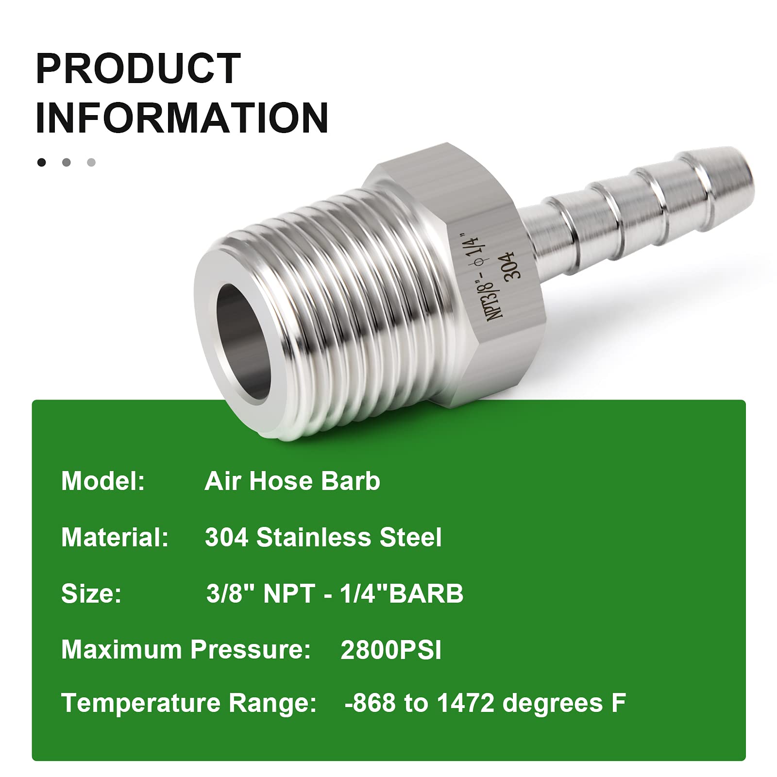 TAISHER 2PCS 304 Stainless Steel Air Hose Fittings - 1/4