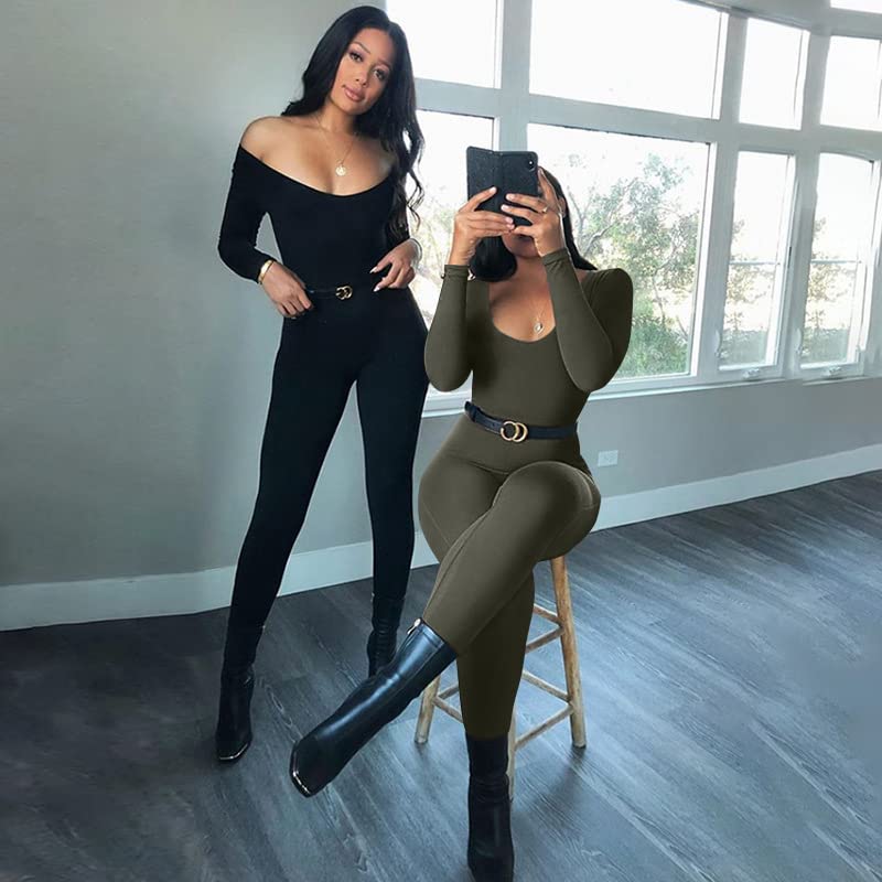 GOKATOSAU Women's Sexy Long Sleeve Bodycon Jumpsuit - Solid Color Clubwear & Party Outfit for Nightlife, Date Night & Special Occasions