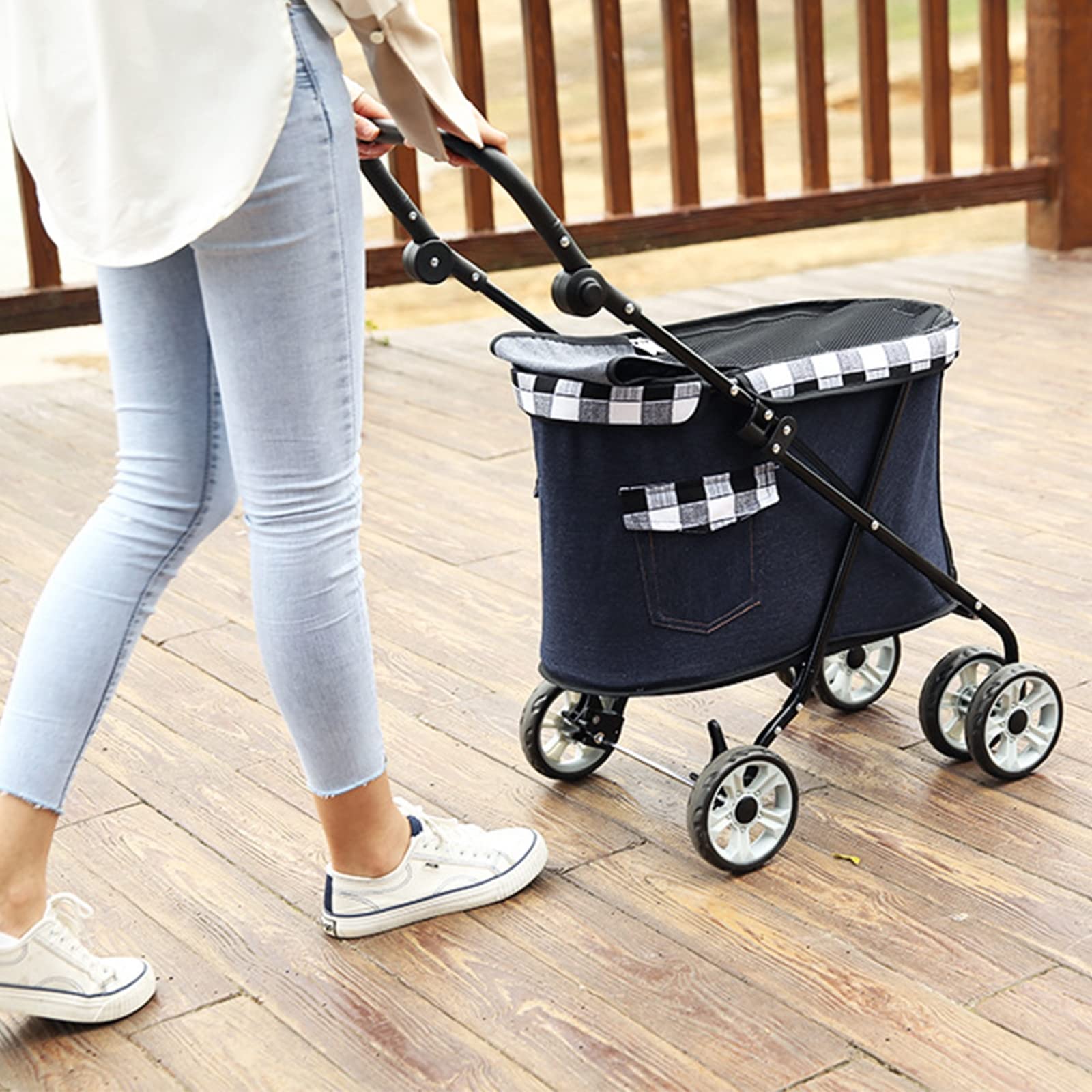 Foldable 4-Wheel Dog Stroller with Adjustable Handle & Storage Space - Lightweight Pet Carrier for Small & Medium Dogs - Perfect for Outdoor Walks, Vet Visits & Shopping Trips