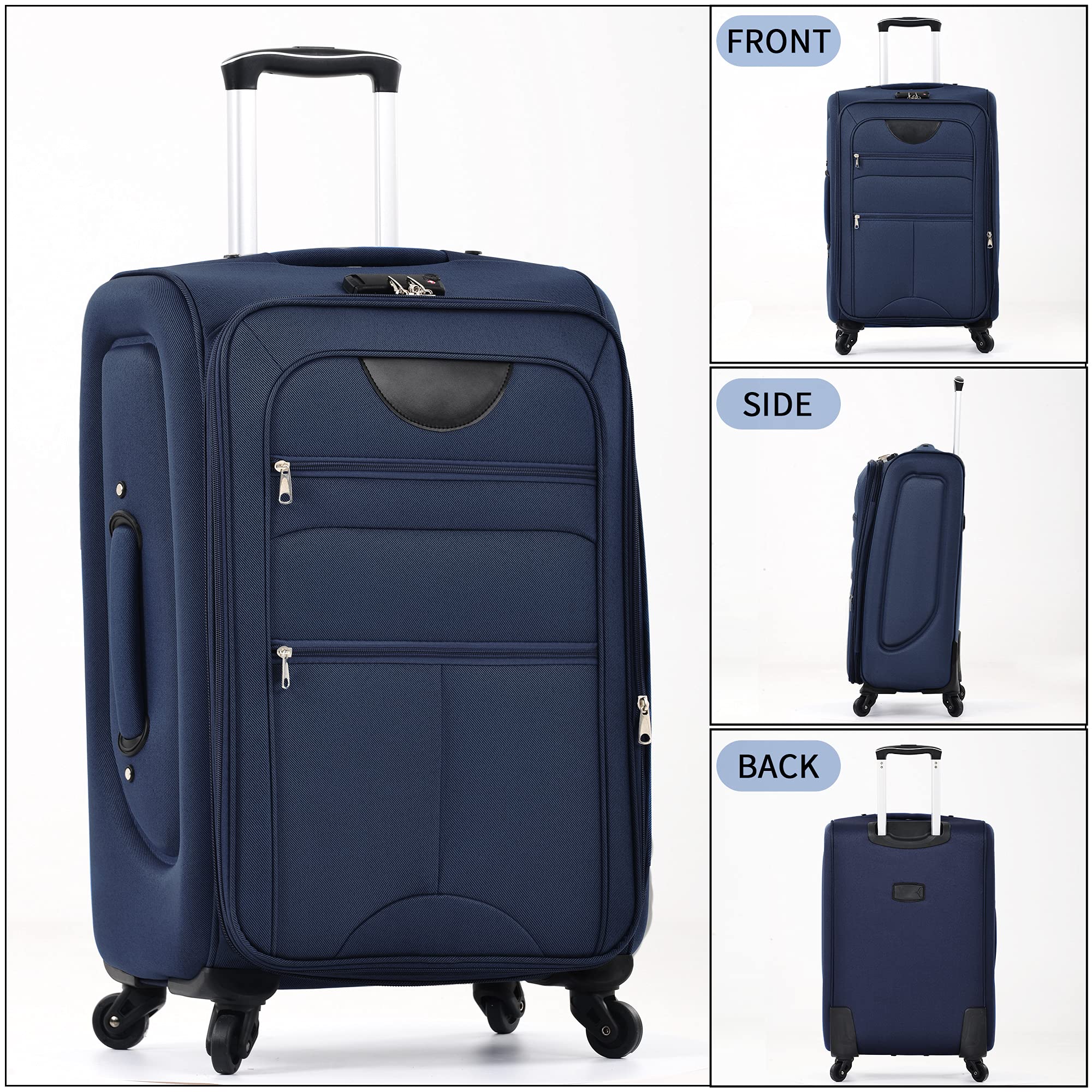 Merax 3-Piece Softside Luggage Set - Lightweight Spinner Suitcase with 360° Wheels (22