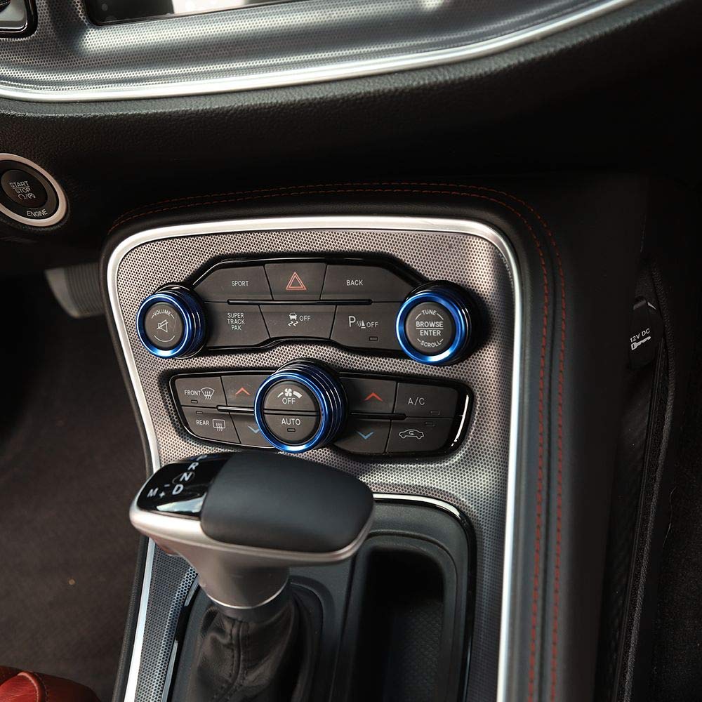 Keptrim AC Knobs - Blue Aluminum Air Conditioner Switch Button Replacement for 2015-2020 Dodge Challenger/Charger/Chrysler 300/300s & 2013-2018 Ram - 3pcs Set - Perfect for Interior Upgrade & Climate Control Enhancement