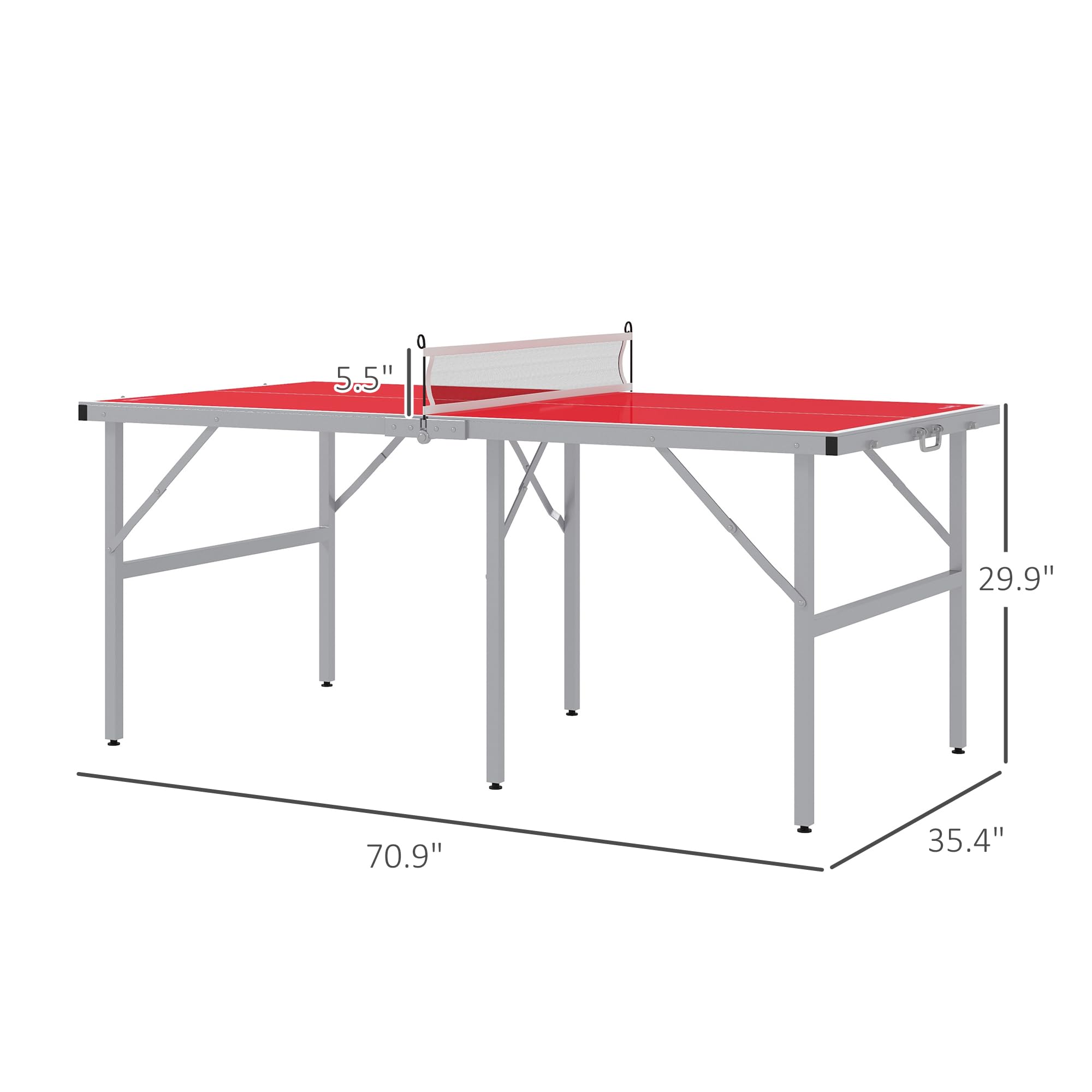 **Soozier Foldable Mini Ping Pong Table Set with Net, 2 Paddles & 3 Balls - Adjustable Feet for Indoor & Outdoor Use - Easy Assembly, Red - Perfect for Family Fun, Parties & Office Breaks**