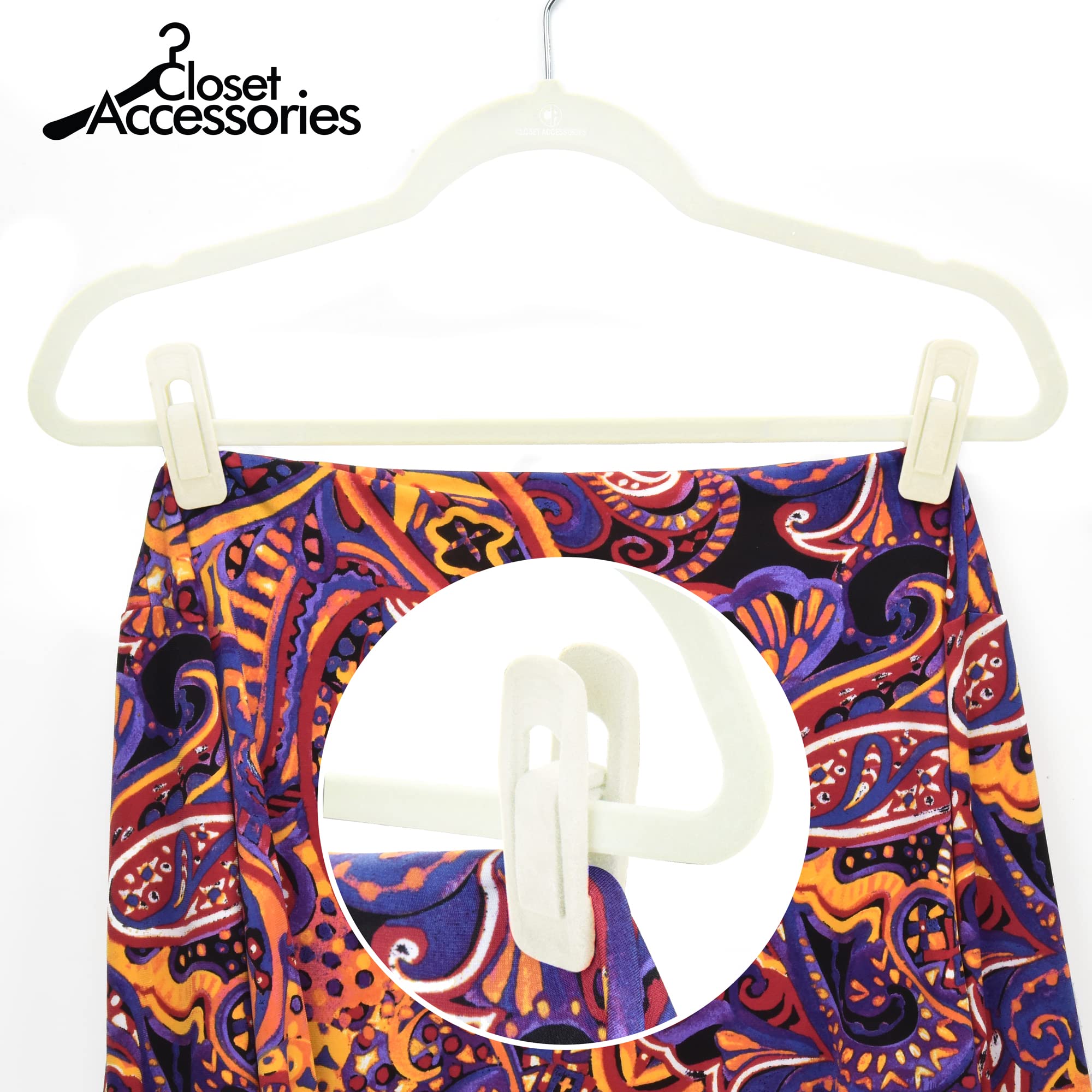 Velvet Clips 20 Pack - Durable Non-Breaking Material, Compatible with Our Brand & Your Existing Velvet Hangers, Ideal for Hanging Various Clothes (Ivory) - Perfect for Wardrobe Organization & Space Saving