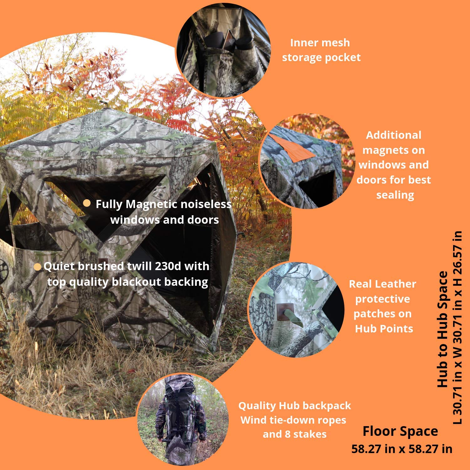 Silent Hunting Ground Hub Blind for Deer Hunting - Portable Camouflage Hunting Blind Tent for Rangers & Outdoor Enthusiasts - Perfect for Wildlife Observation, Bow Hunting & Field Photography