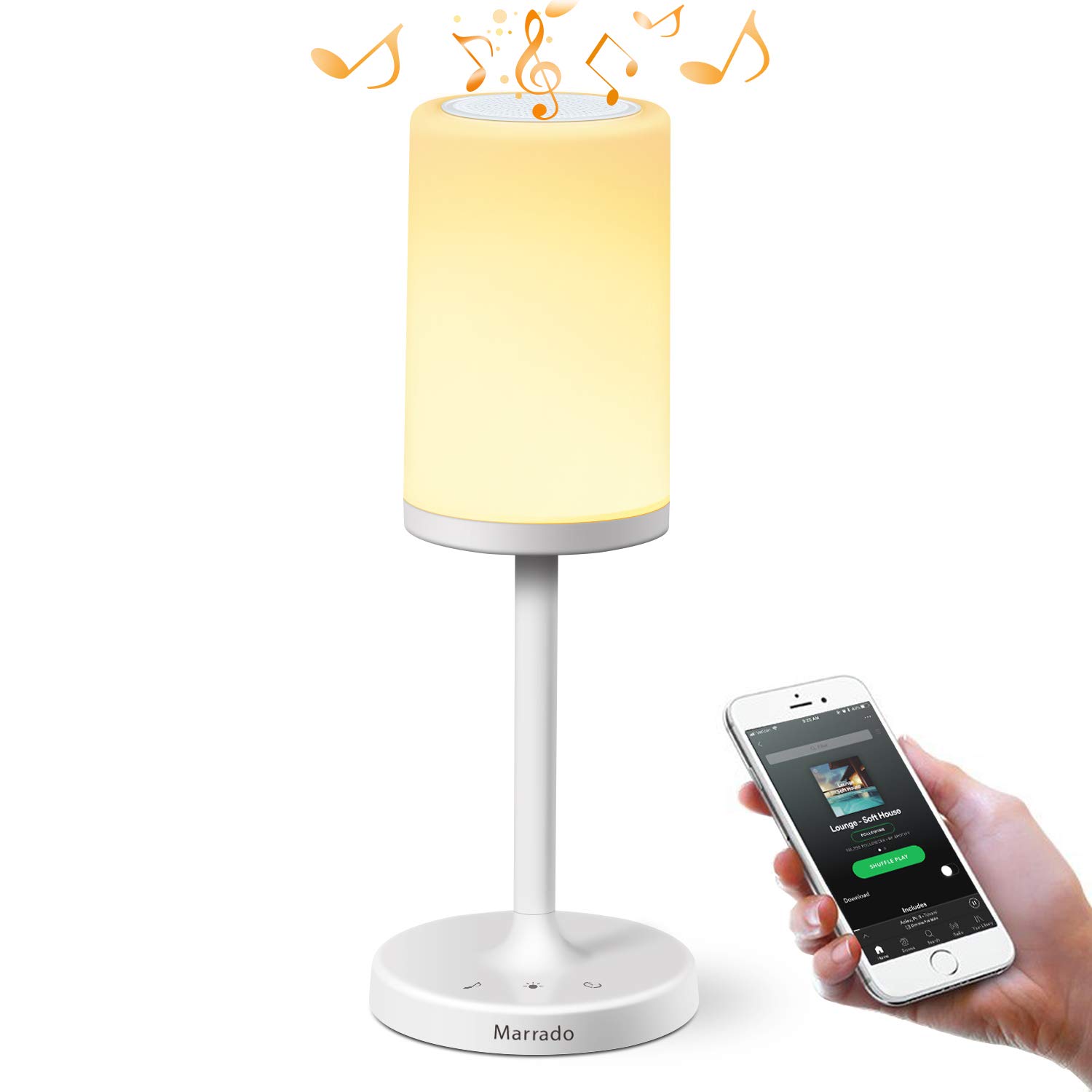 Marrado Bluetooth Speaker with Bedside Lamp - Smart Touch Control, Rechargeable LED Night Light for Bedroom & Living Room - Dimmable Warm White & Color Changing Mood Light - Perfect for Relaxation, Reading & Ambient Lighting
