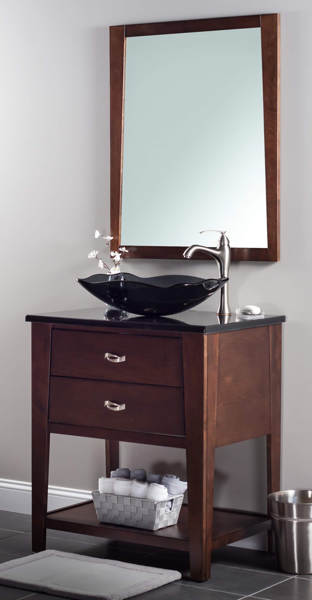 Miseno MNO-G713 20-Inch Oval Vessel Bathroom Sink - Tempered Glass with Oil Rubbed Bronze Drain - Perfect for Modern Vanities & Powder Rooms