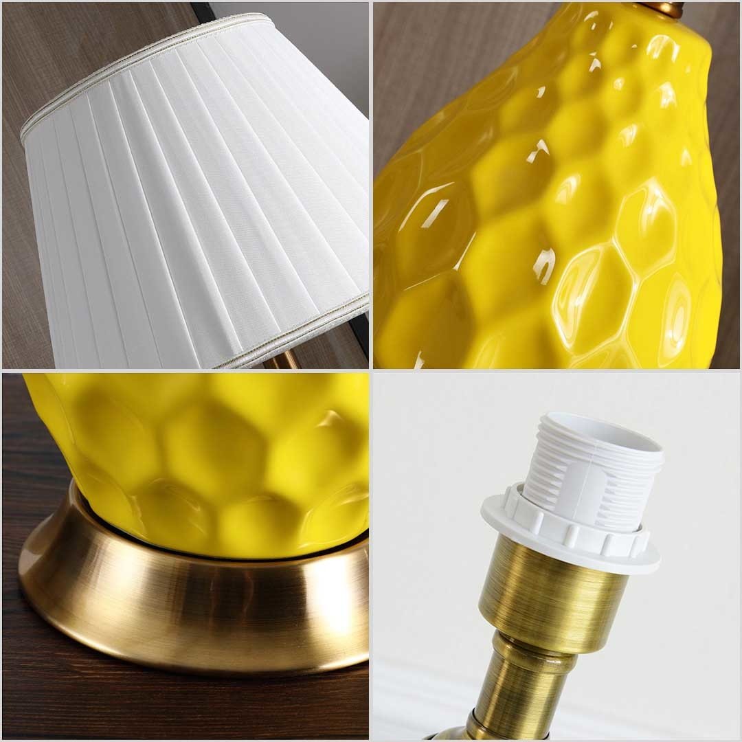 2X Textured Ceramic Oval Table Lamp with Gold Metal Base - White Modern Bedside Lighting for Bedroom, Living Room & Office Decor