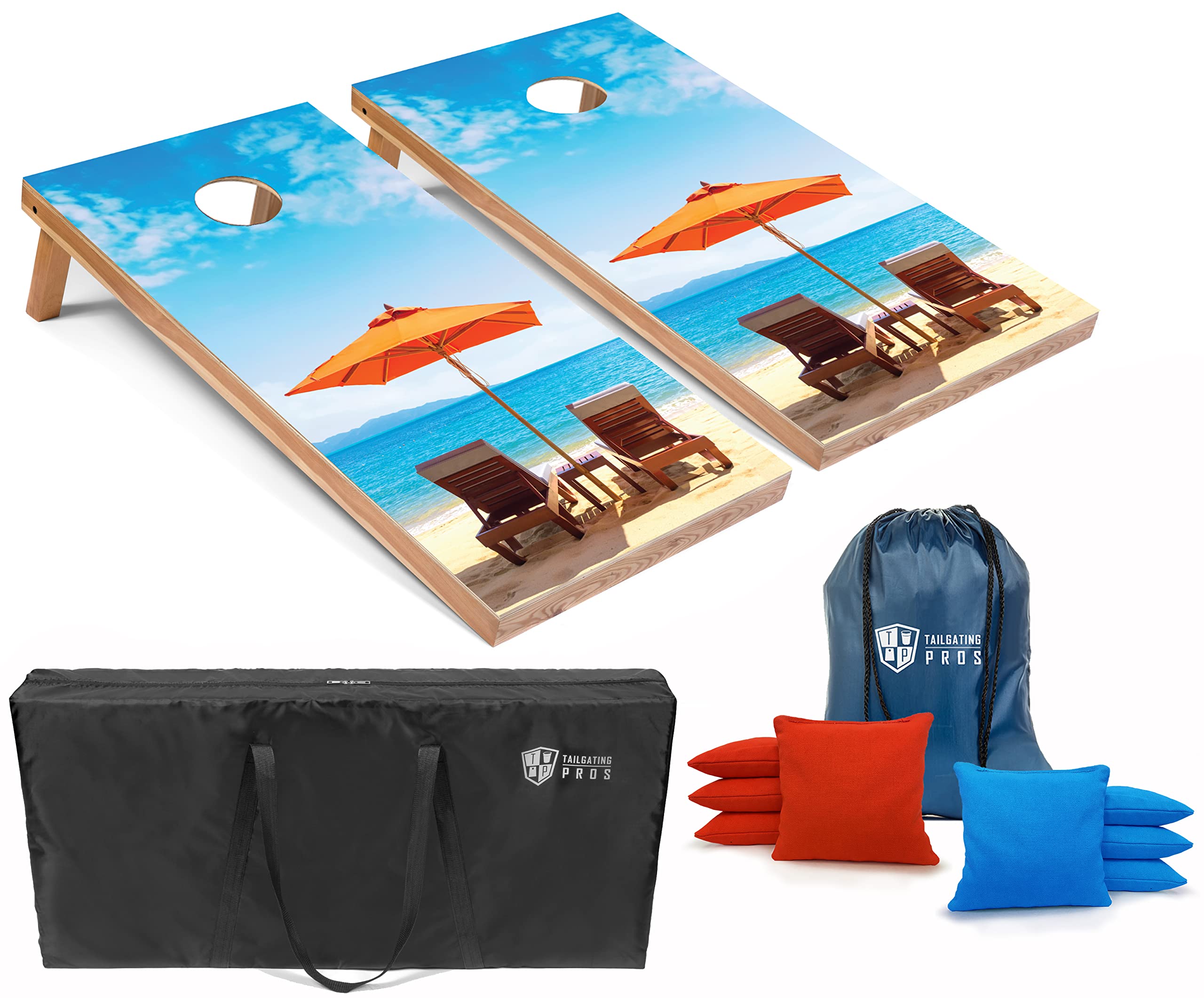 Premium Cornhole Board Set with 8 Bean Bags & Carrying Case - Regulation 4'x2' Cornhole Game for Tailgating, Backyard Parties & Outdoor Events - Tournament-Grade Lightweight Design with Optional LED Lights for Night Play
