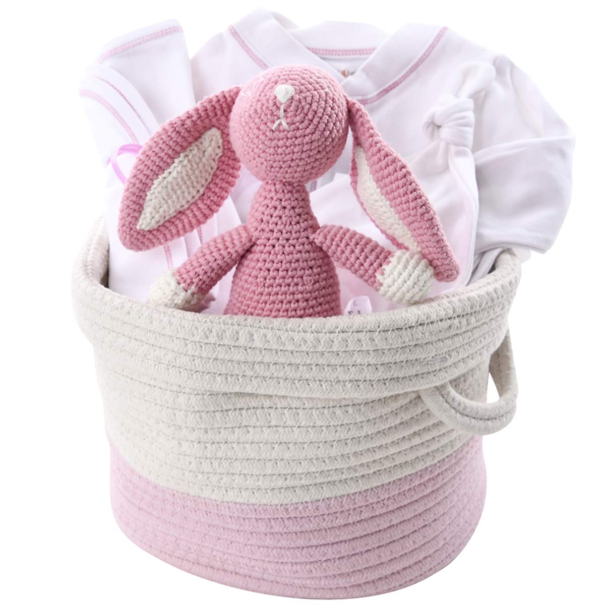 Personalized Pink Organic Baby Gift Basket for Girls - Custom Name Embroidery - Perfect for Newborn Showers, Birthdays & Special Occasions