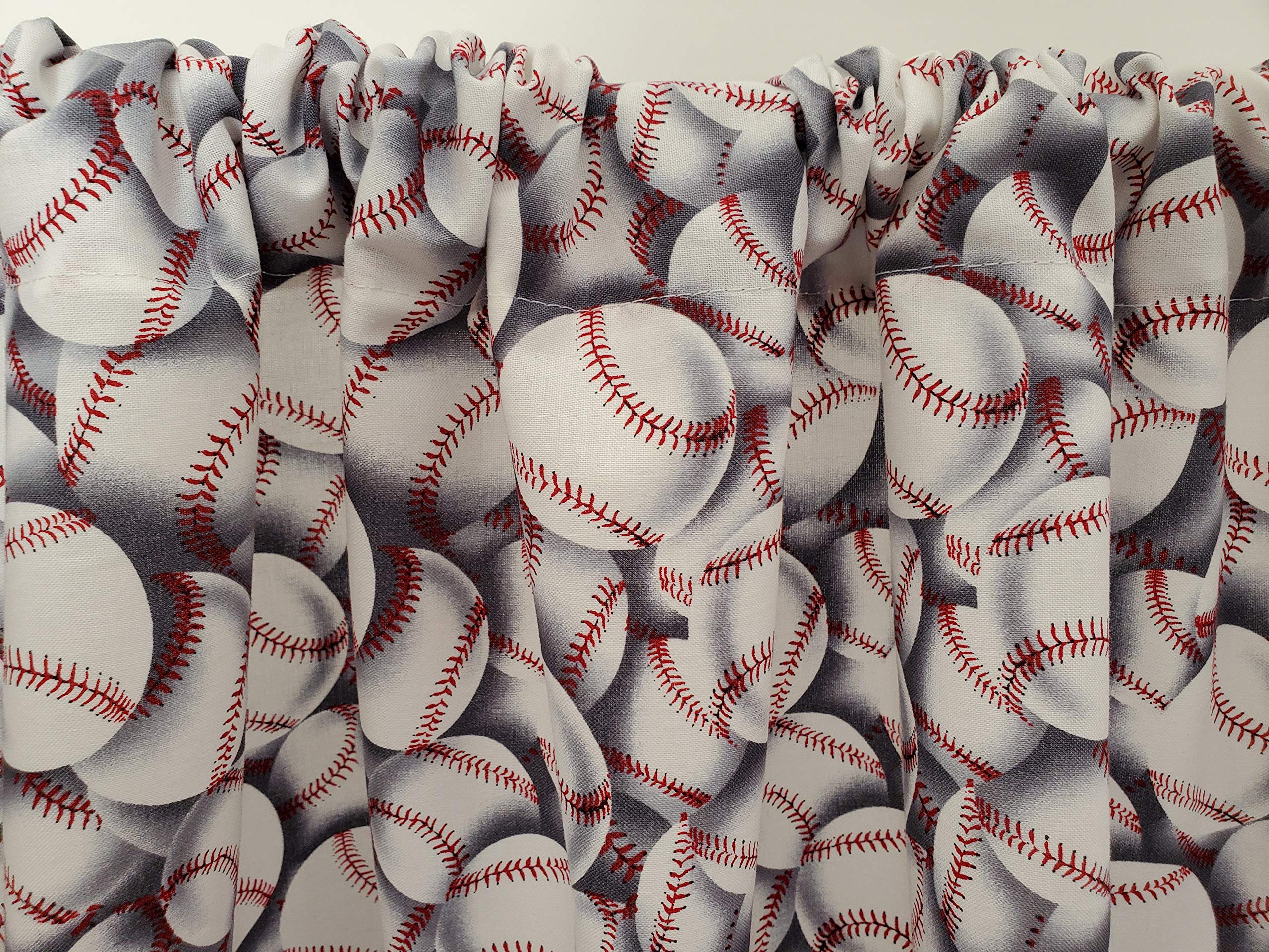 Baseball Themed Valance Curtains for Windows - Gray Background Sports Decor for Kids Bedroom & Game Room