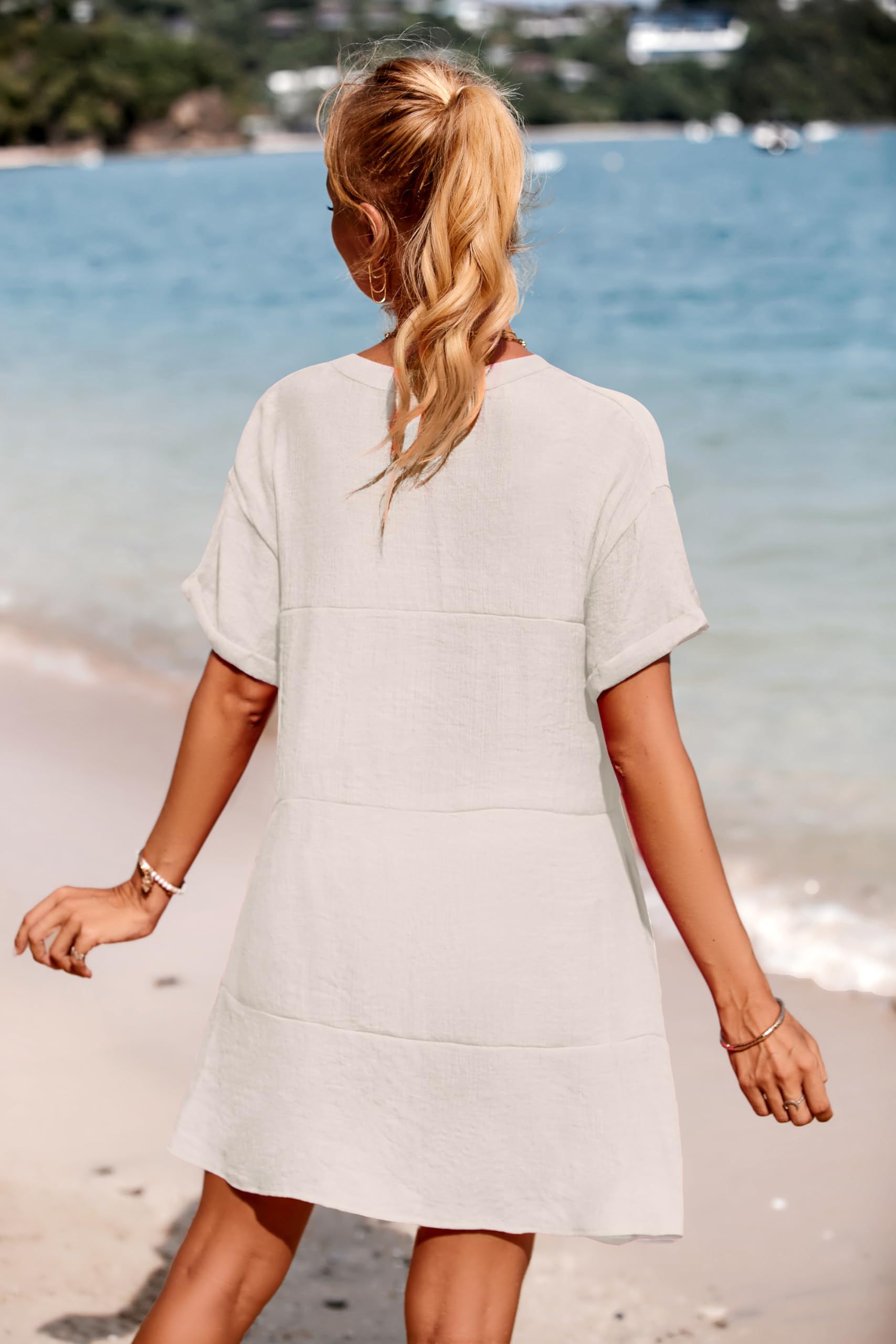 AI'MAGE Women's Swimsuit Cover Up Dress - Lightweight A-Line Beach Coverup with Pockets for Bikini & Bathing Suits | Perfect for Poolside, Beach Vacation & Resort Wear